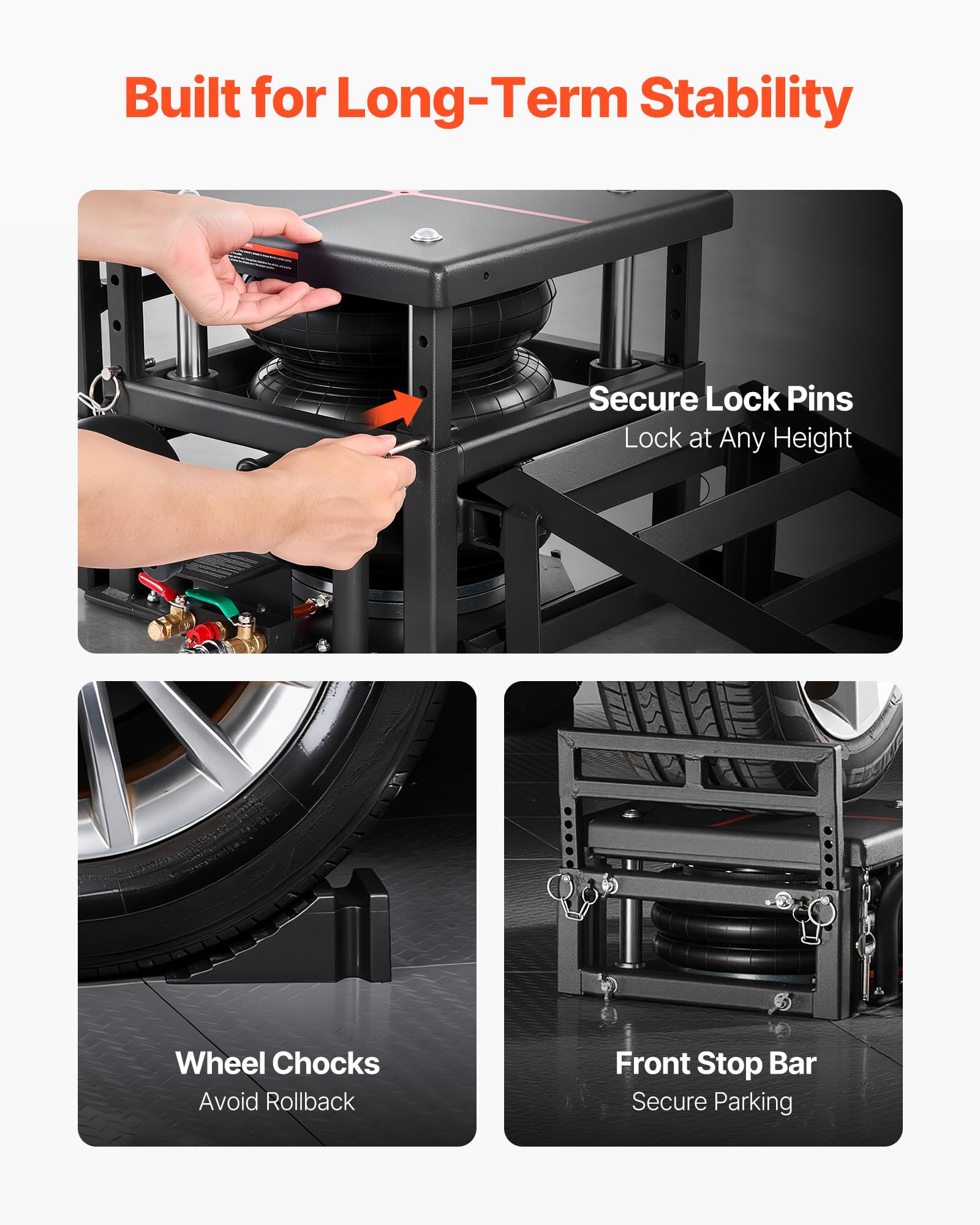 VEVOR Pont Élévateur Pneumatique 5 T jusqu'à 320 mm, Cric Pneumatique pour Voiture avec Rampe d'Extension 2 Kits, Cales de Roue et Rehausseurs, Plate-Forme de Levage pour Réparation SUV Garage