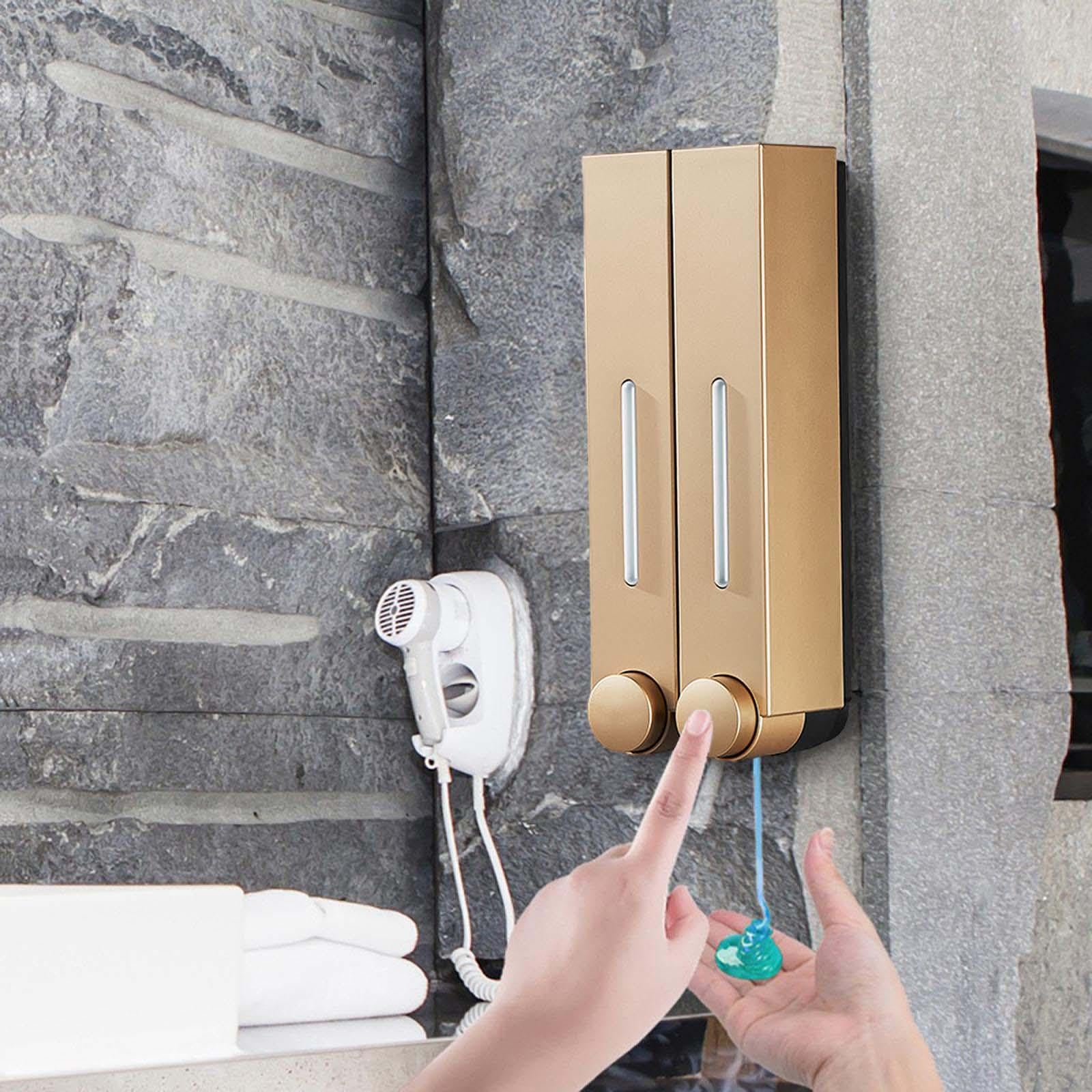 MagiDeal Dispensador Manual de Jabón para Platos, Contenedor de Loción Práctico, Resistente, Recargable, Montado en La Pared, para El Hogar, Baño, Cocina, Rest, Doble Cabeza