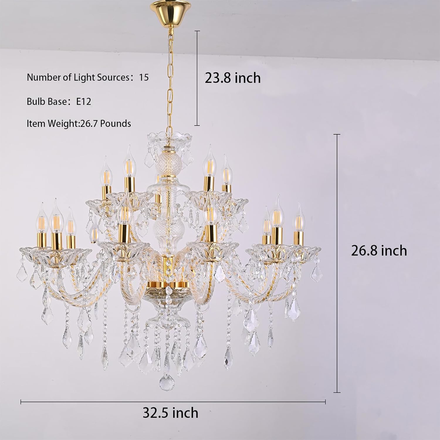 15 Light Crystal Chandelier Double Layer Flush Mount Ceiling Light Fixture with K9 Crystals for Living Room Dining Room Bedroom Luxury Hanging Lamp Lighting Fixtures​