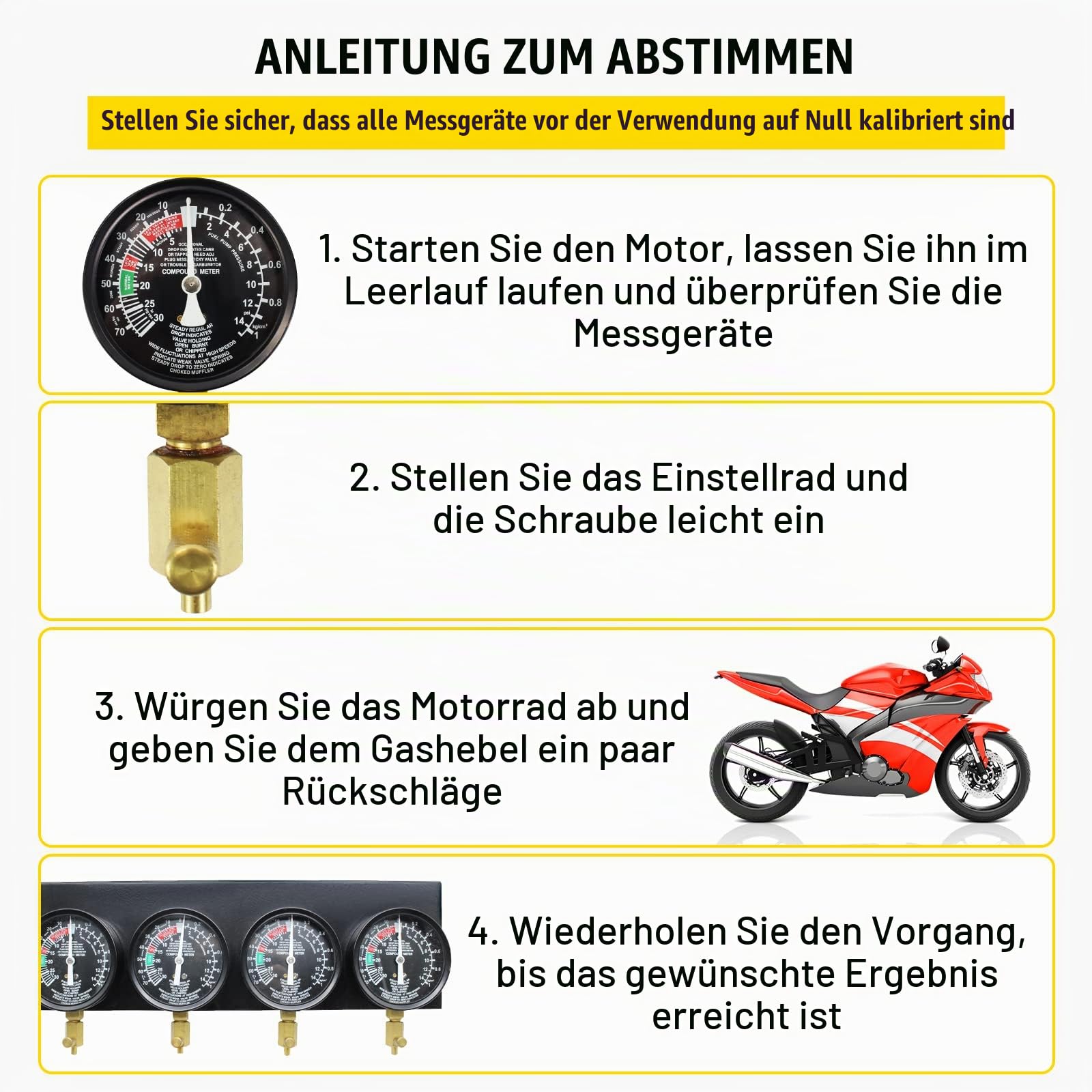 VEVOR Kraftstoff Vakuum Vergaser Synchronisieren Werkzeug Kit Synchronizer Sync Gauge Set mit Gummischlauch, A-100, Vakuum-Vergaser-Synchronisator-Set