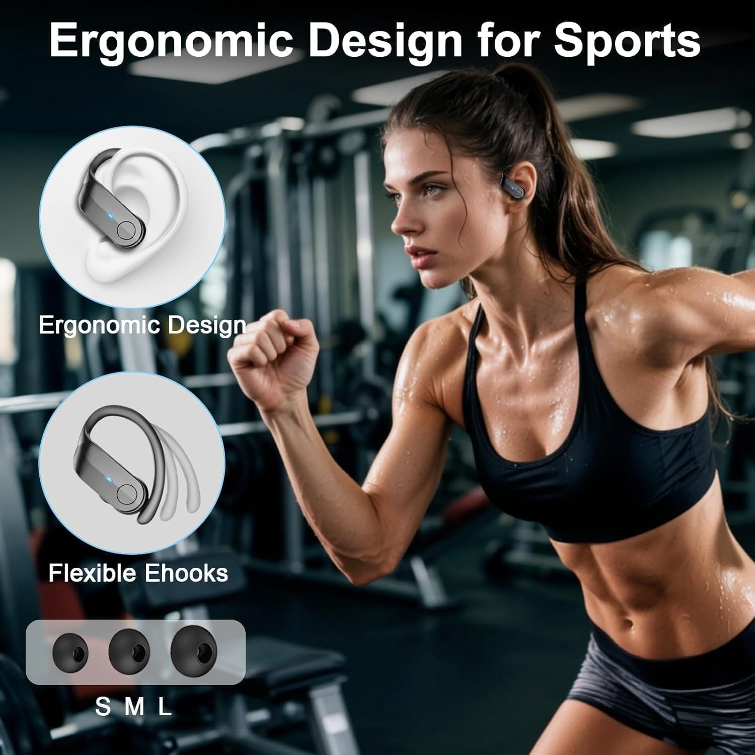 Auriculares Inalambricos, 70Hrs Auriculares Bluetooth Deportivos 5.4 con 3D Estéreo, 2026 Cascos Inalambricos, IPX8 Impermeable Cancelacion Ruido ENC Mic, In-Ear Auriculares Running Sport Pantalla LED