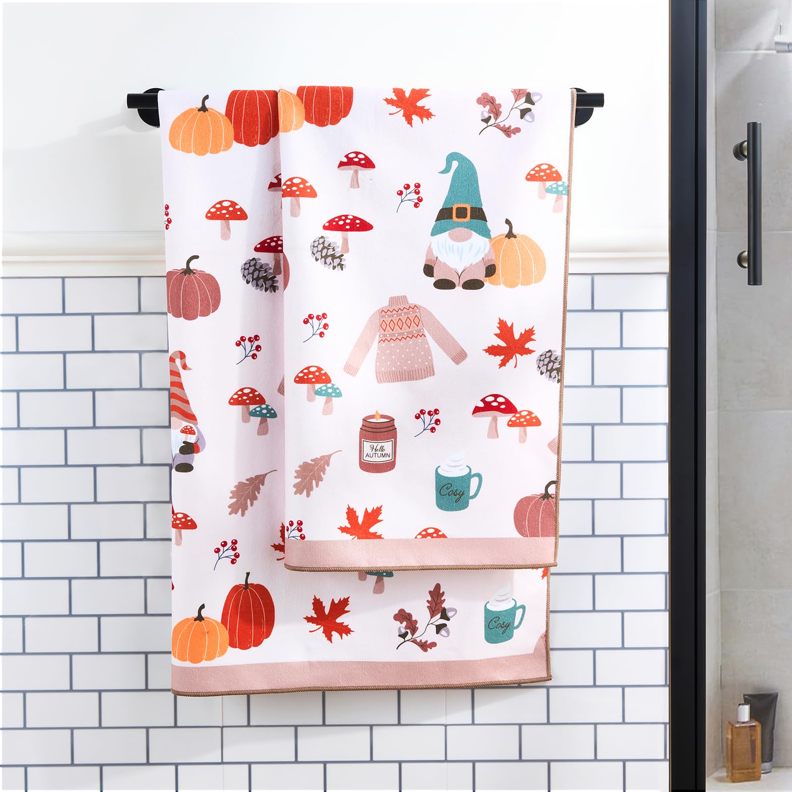 Ohs Autumn Gonk Autumn Hand Towels For Bathroom, Ultra Soft Fade Resistant Hand Towels Quick Dry Hotel Spa Quality Halloween Pumpkin Bathroom Towel For Daily Use, Natural - 50 X 80Cm