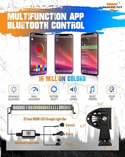 Miniatura 3 de Auxbeam Barra de luz LED RGBW de 22 pulgadas para camión, ATV, haz combinado de luz recta multicolor de doble fila, control Bluetooth, luz de