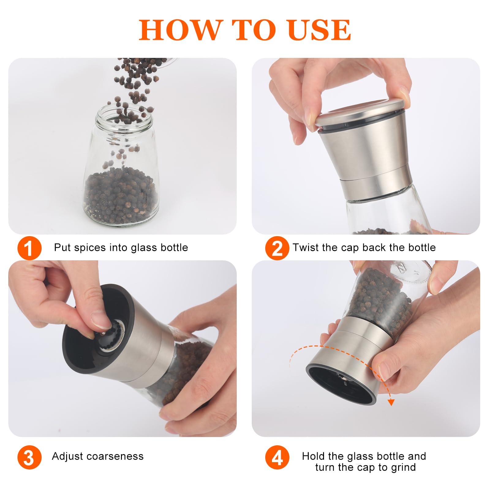 Stainless Steel Salt & Pepper Grinder - Adjustable Coarseness -3