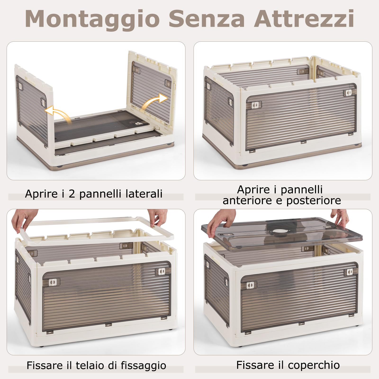 COSTWAY Set di 3 Contenitori Impilabili con Coperchi, Contenitori Pieghevoli in Plastica 132/90 L, Organizzatore con Ruote per Camera da Letto Soggiorno e Cucina (51,5x36,5x88cm)