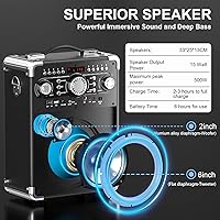 Vista 2 de Máquina de karaoke, sistema PA portátil con 2 micrófonos inalámbricos para adultos y niños, altavoz Bluetooth de fiesta con luces de discoteca