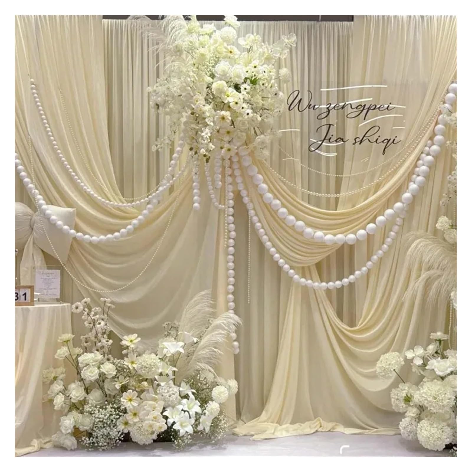 Decoración colgante con hilo perlas gigantes, perla sintética blanca