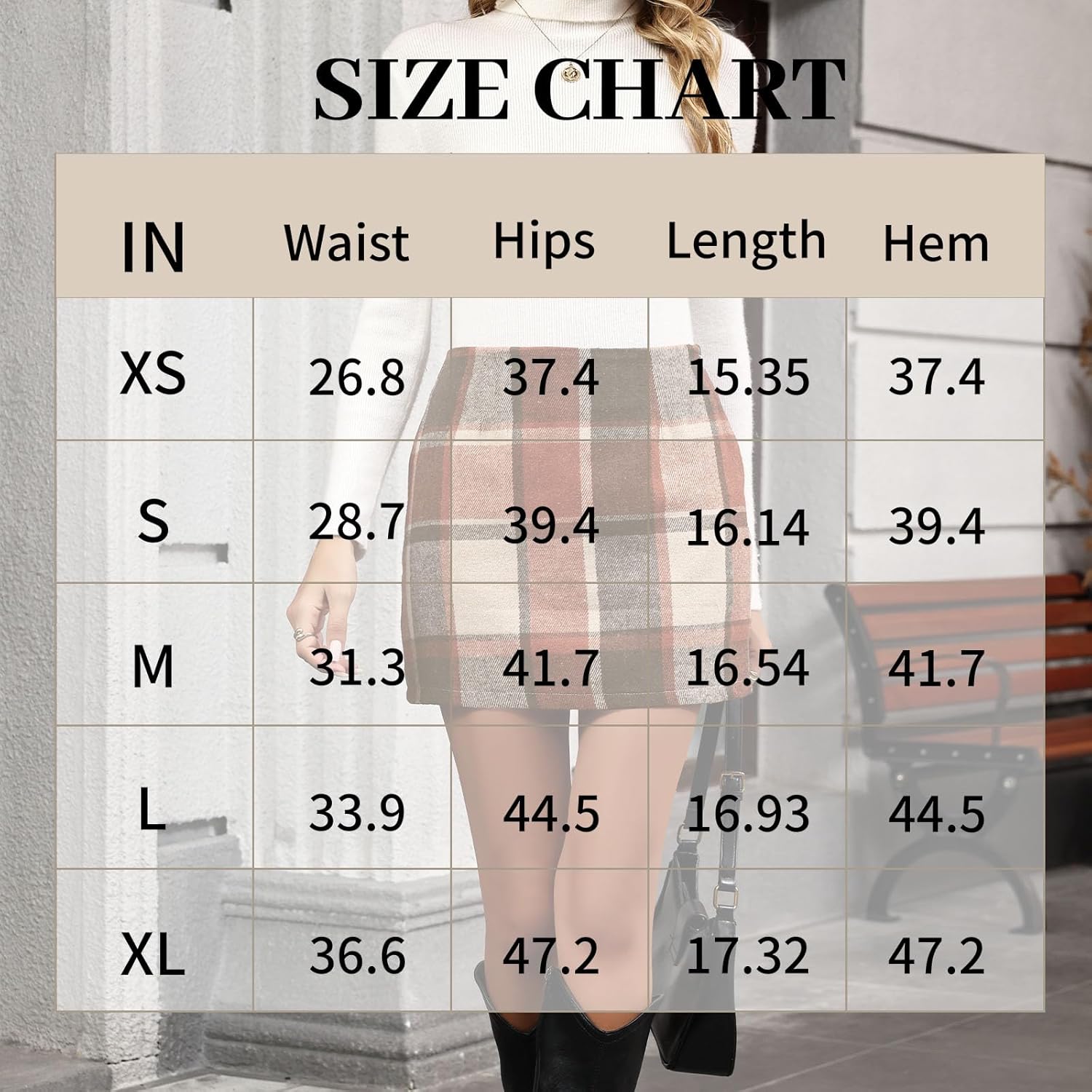 Womens Plaid Flannel Skirt High Waist Bodycon Wool Mini Skirts with Side Hidden Zipper Fall Winter Outfits - Image 6