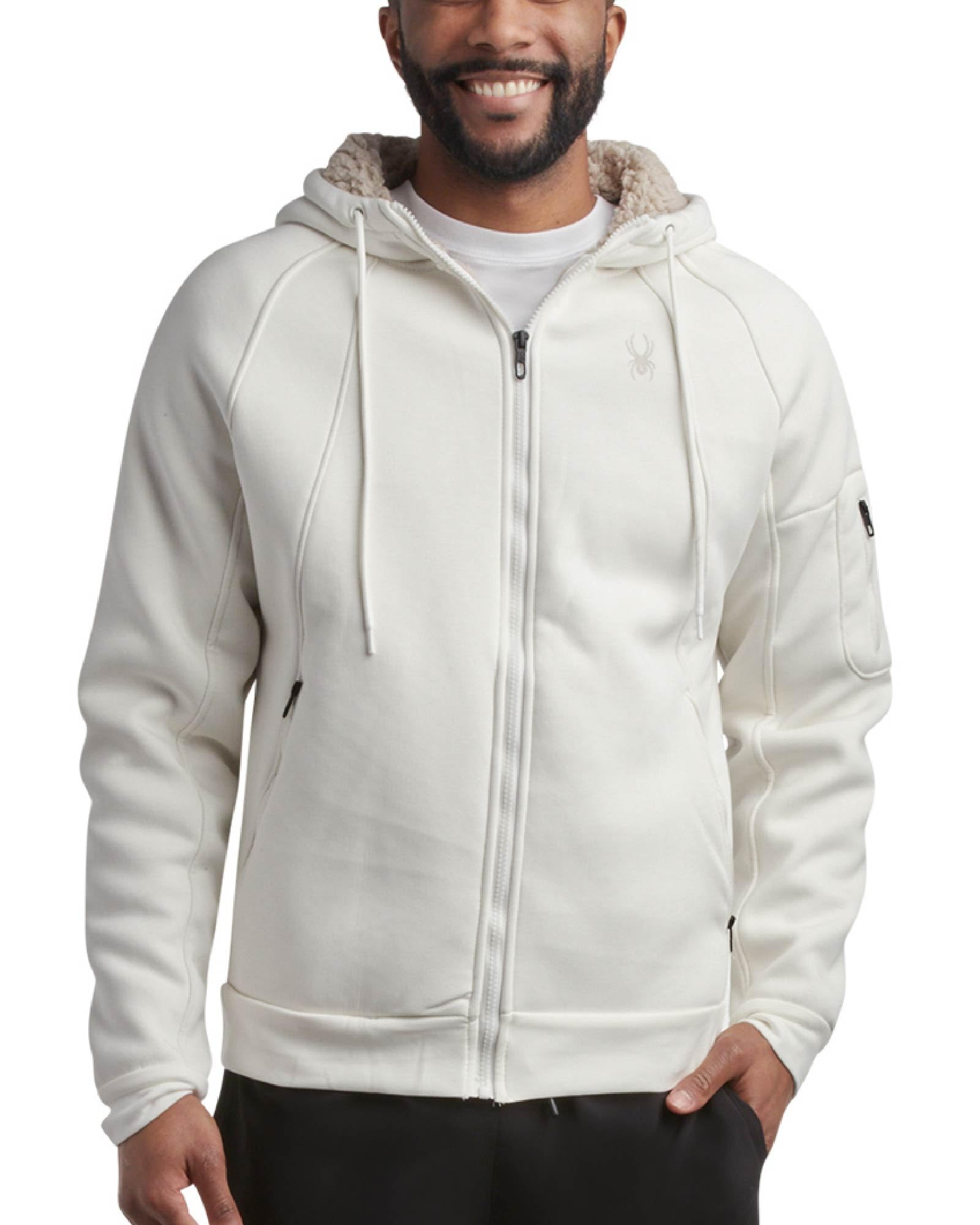 Spyder Men's White Fleece Hoodie - Heavyweight Sherpa Lined Insulated Fleece Hoodies For - Warm Outerwear Sherpa Jacket, M