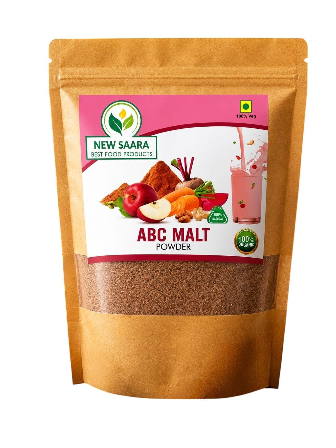 New Saara ABC Malt Powder | Instant Malt Drink Mix | Blend with Apple Beetroot Carrot Almond Cashew | Beverage Powder for Milk | Resealable Pack | Vegetarian-image-20