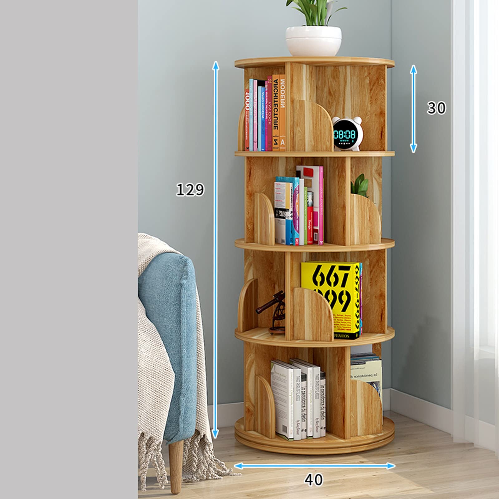 Scaffale per libri per bambini, girevole a 360 gradi, per libri illustrati per bambini, semplice e piccola, design dal pavimento al soffitto (marrone, 40 x 129 cm)