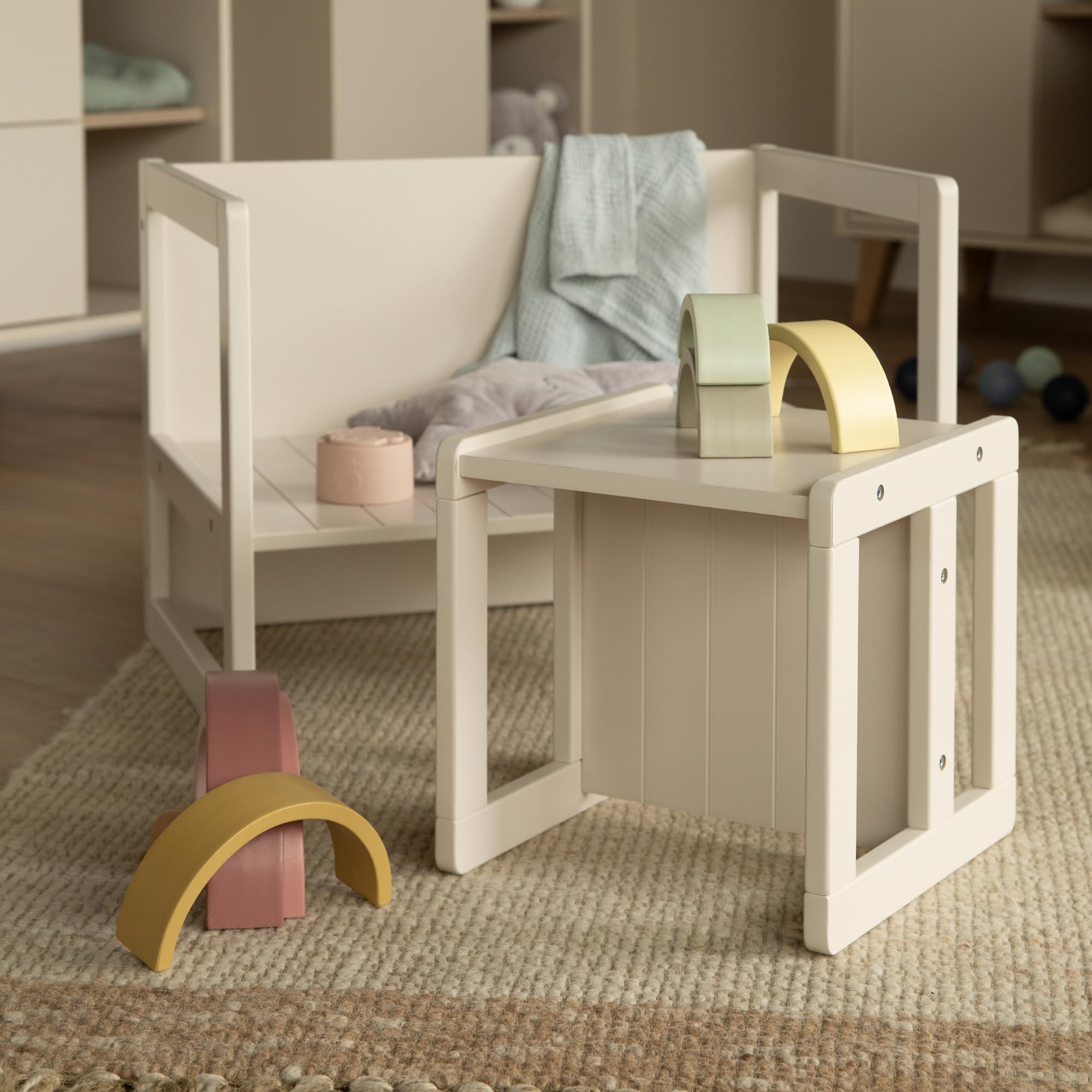 roba Sitzbank für Kinder im Landhausstil - Bank zum Wenden mit 2 Sitzhöhen - als Kindertisch verwendbar - Holz beige/Cashmere
