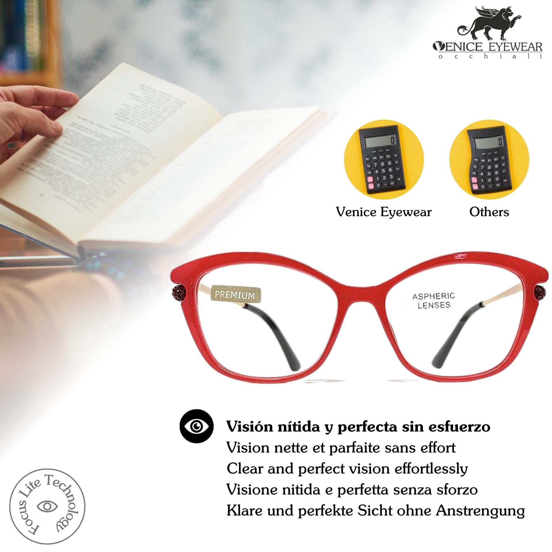 VENICE EYEWEAR OCCHIALI - new modèle Dernière mode Lunettes de Lecture pour femmes Lunettes de Vue Presbyte +1.0 à +3.5 Grand Designer Style "Perl"