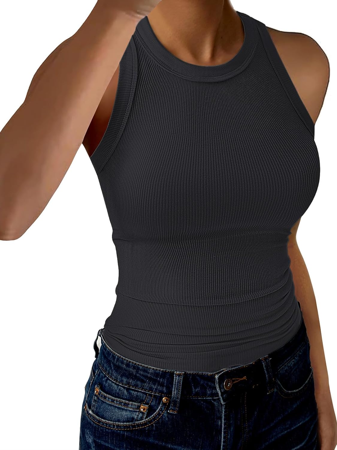 Racerback Tank Tops for Women High Neck Ribbed Sleeveless Fashion 2026 Summer Casual Basic Slim Fit Top Shirts