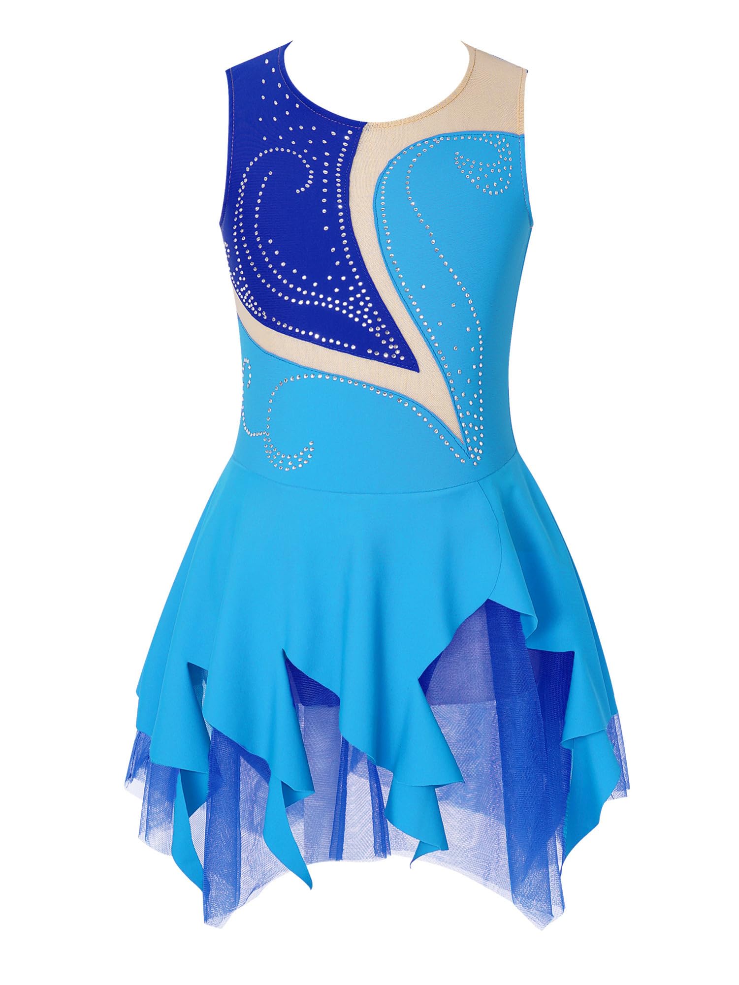 IEFIEL Vestido de Patinaje Artístico para Niña Maillot Ballet con Falda Malla de Gimnasia Rítmica sin Mangas con Lentejuelas Brillantes Vestido de Danza Lírica — view 20