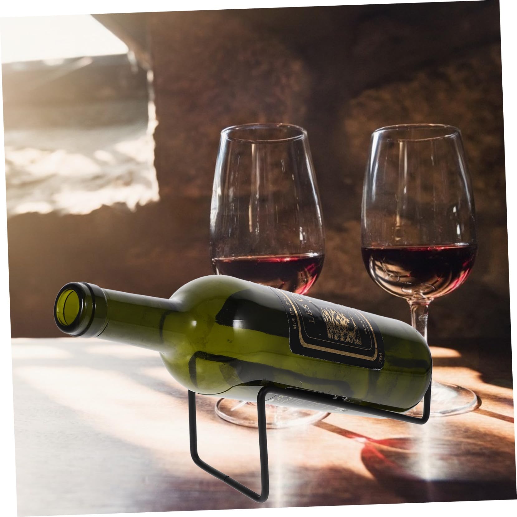 Espositore Bottiglie da Tavolo in Ferro Nero, 2 Pezzi, Compatto e Robusto, per Vino e Whisky, per Hotel e Bar