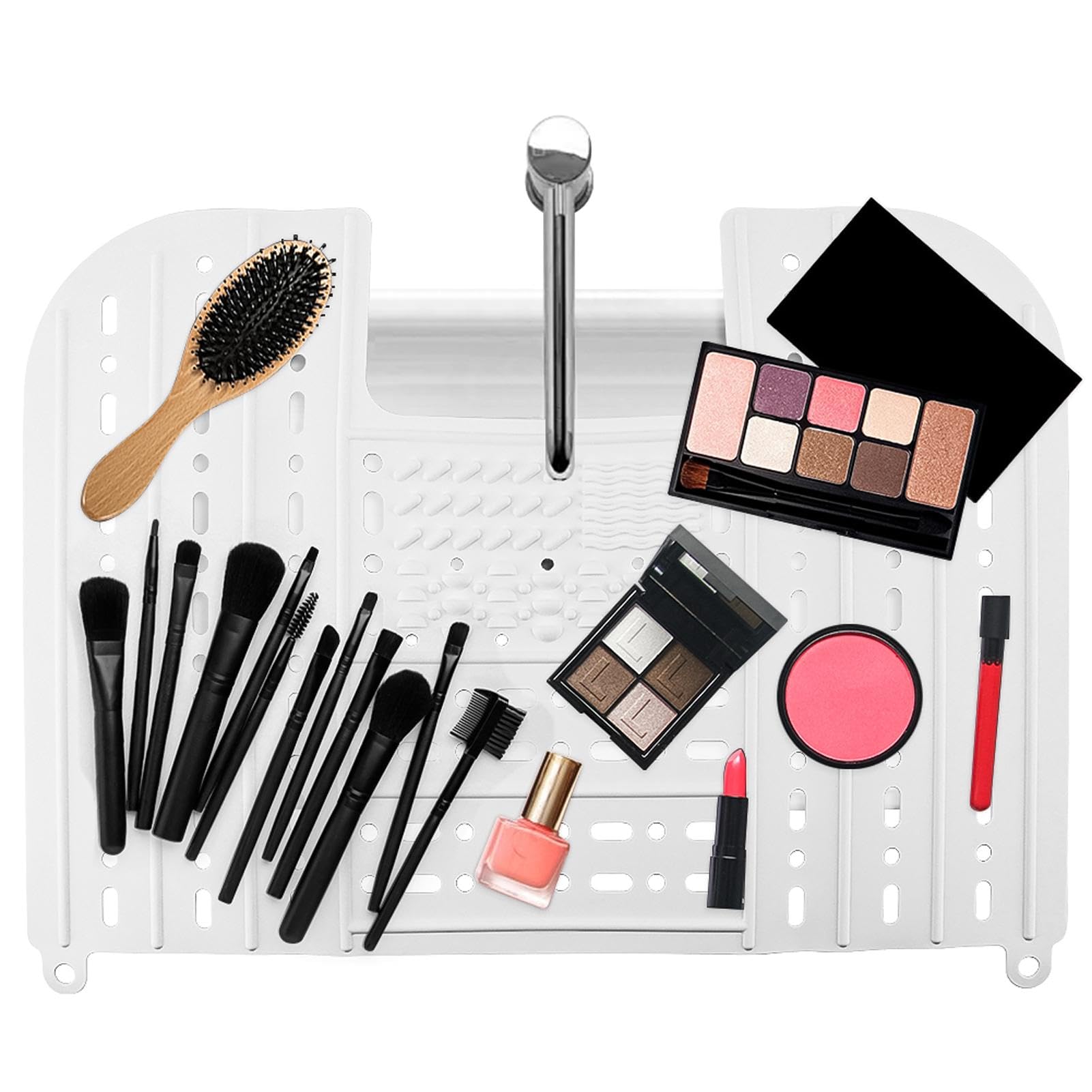 PUXING Foldable Bathroom Sink Top Cover - Heat Resistant Silicone Mat & Makeup Mat (White)