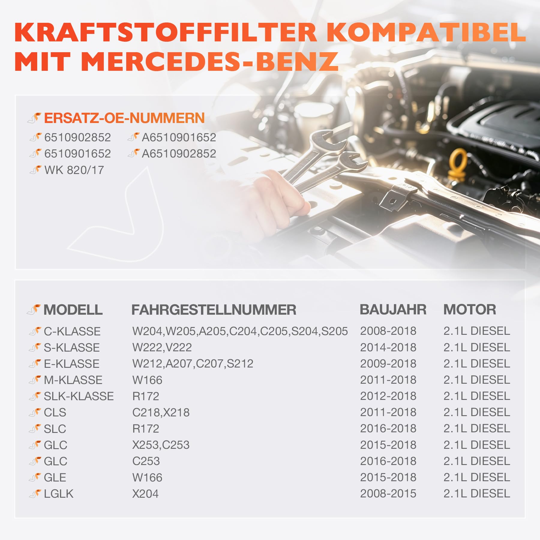 Filtro de combustible WK 820/17 compatible con Manitou, Mercedes-Benz coches y furgonetas