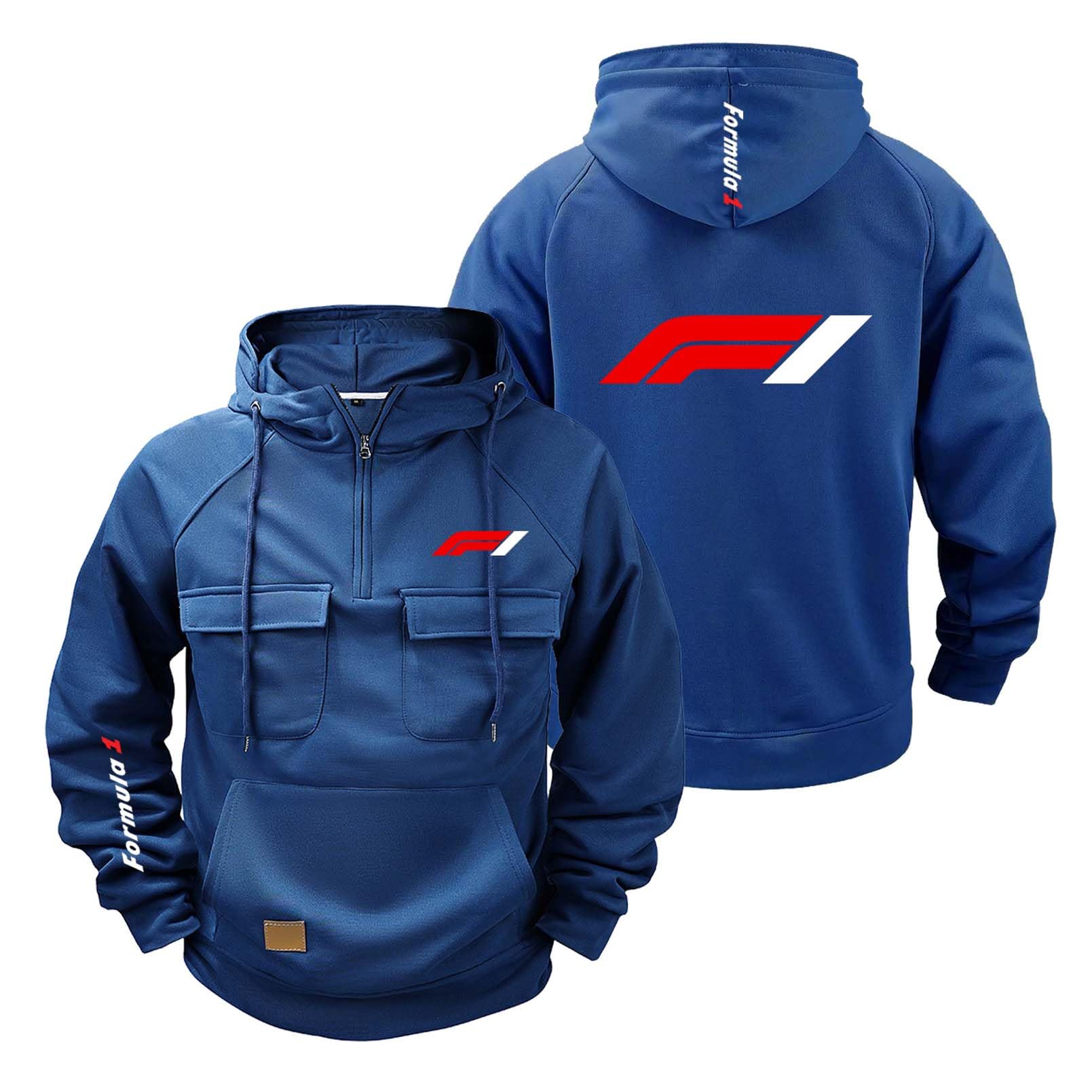 Men Hoodie Printing Hoody for F.1 with Pocket Half Zip Tracksuit Active Jacket Pullover Sweatshirts Baggy Spring Autumn Outwear Tops Hooded Coat