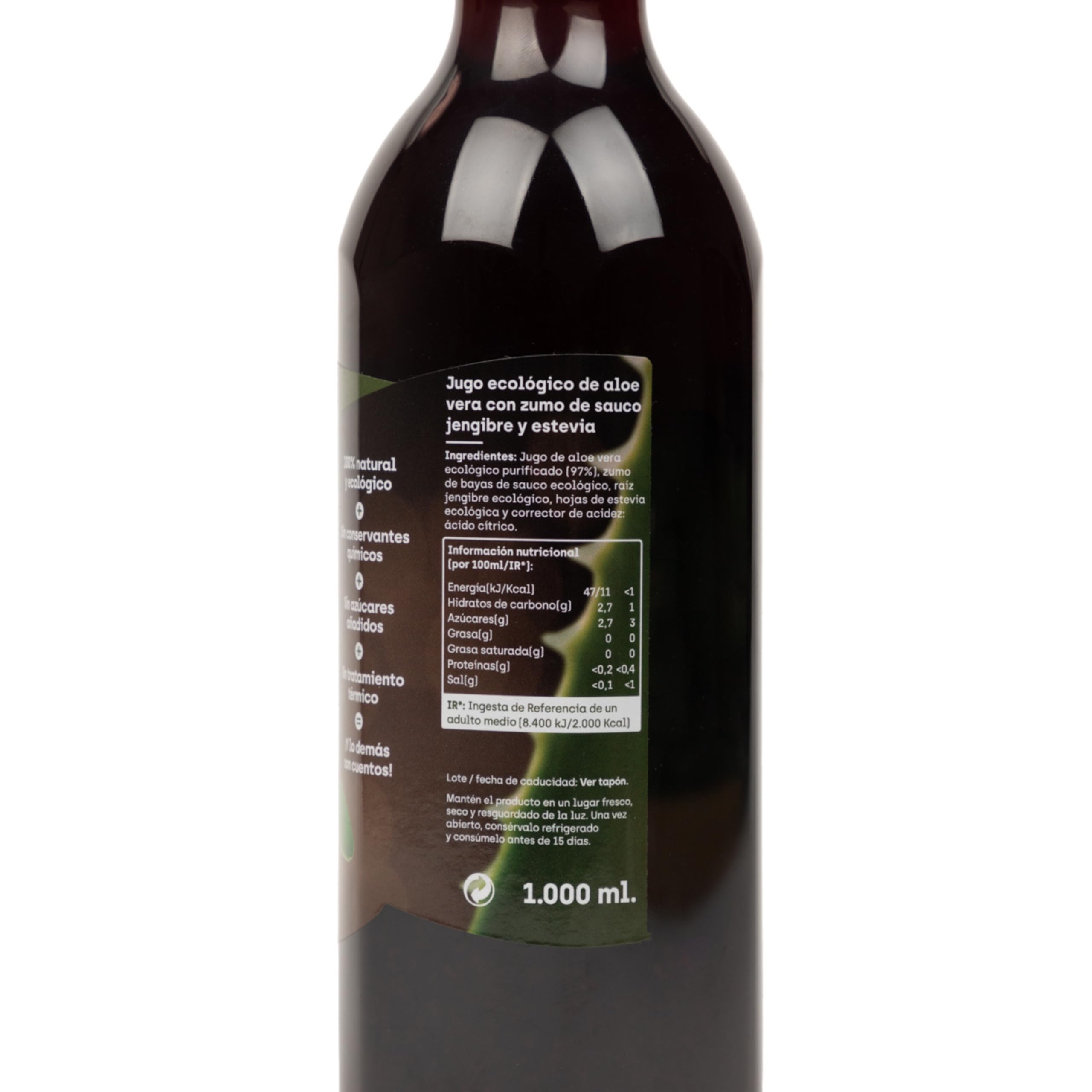 NATURAE Jugo Aloe Vera con saúco y jengibre - 3 Recipientes de 1000 ml - Total: 3000 ml