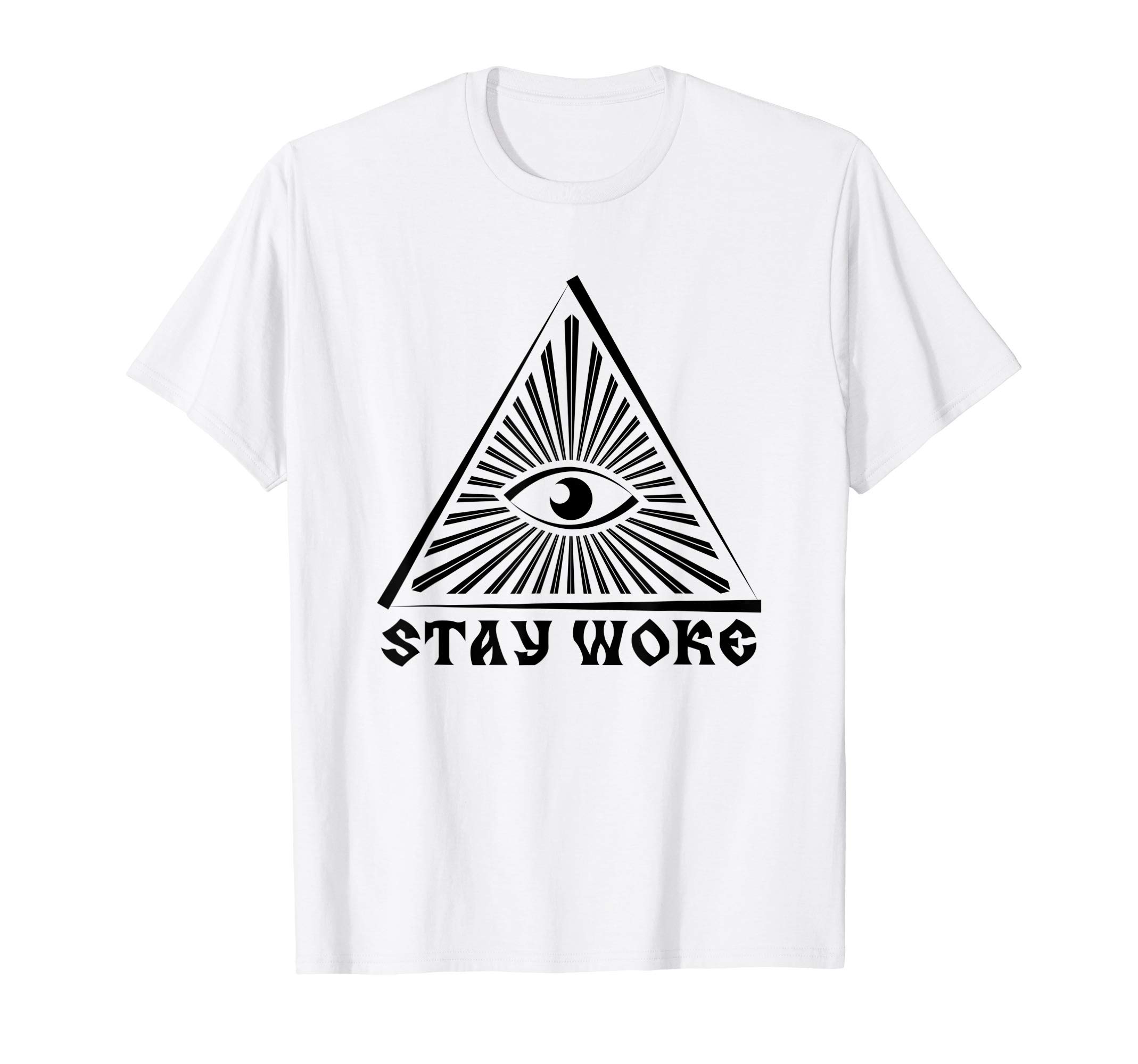 Memegod Funny Meme Novelty ApparelSTAY WOKE PYRAMID THIRD EYE ILLUMINATI BLACK T-ShirtOEKO-TEX STANDARD 100