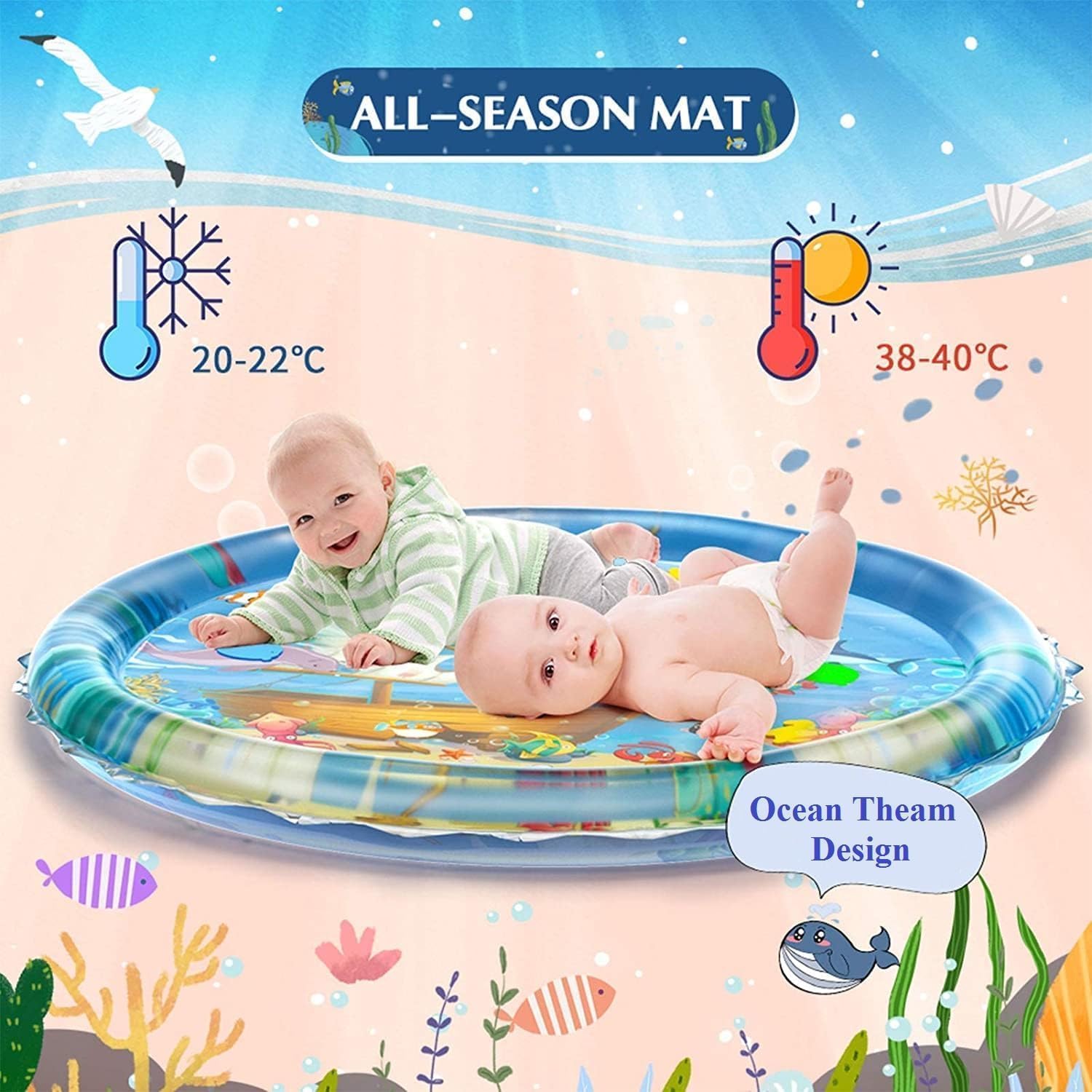 Inflatable Baby Water Play Mat for Tummy Time | Leakproof PVC Water Activity Mat for Indoor & Outdoor Baby Play and Sensory Engagement (Round) 3