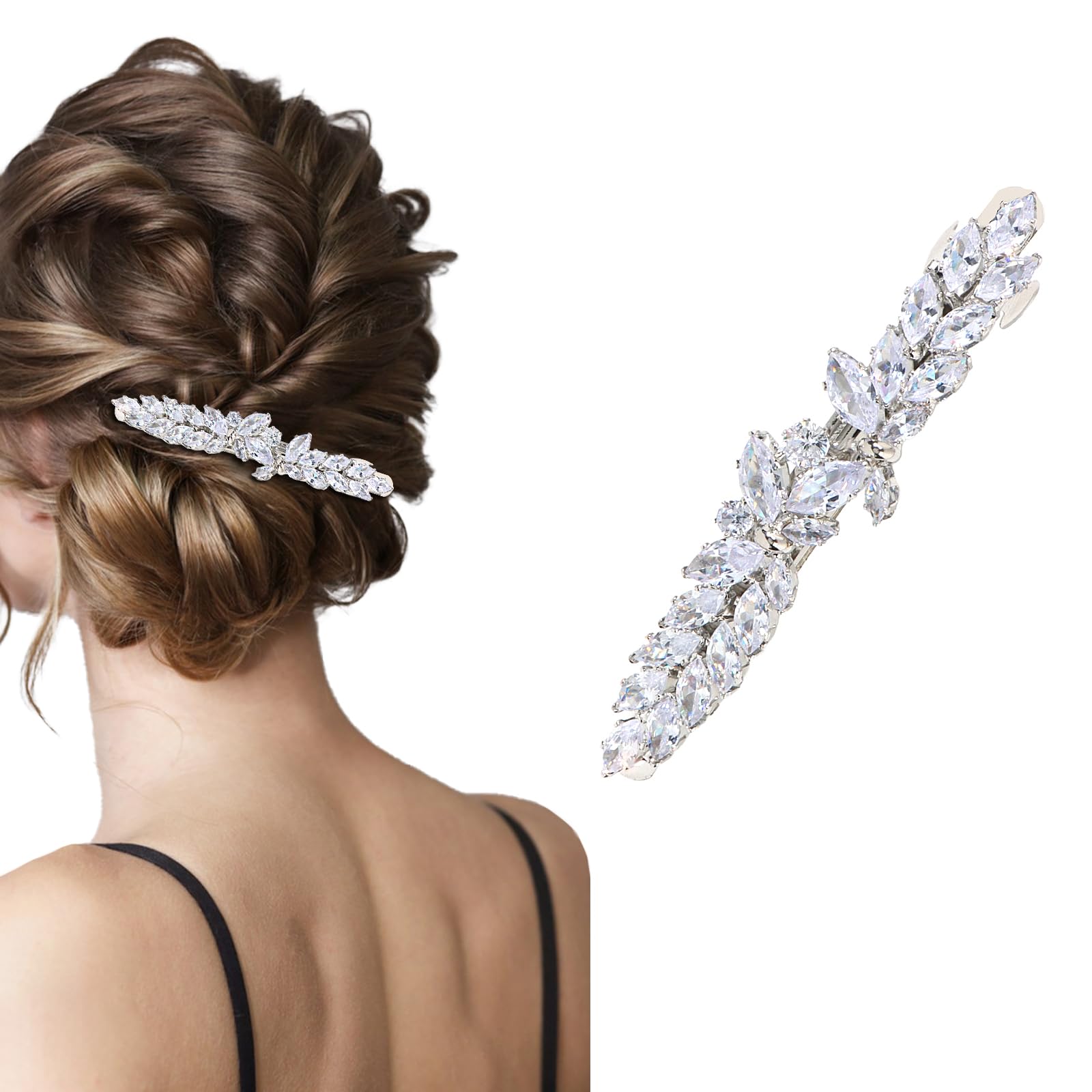 CURASA Rhinestone Bridal Hair Clip Silver Butterfly Crystal Decorative Hair Barrettes Metal Sparkly Hair Pins Jewelry Alligator Elegant Head Pieces