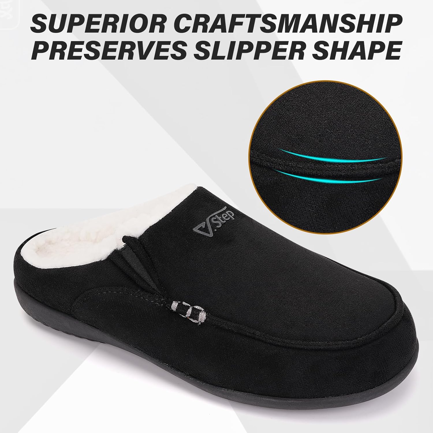 V.Step Orthopedic Arch Support Slippers for Men, Moccasin Loafer Style with Orthotic Support for Plantar Fasciitis, Indoor Outdoor House Slippers for Bedroom Living Room - Image 5