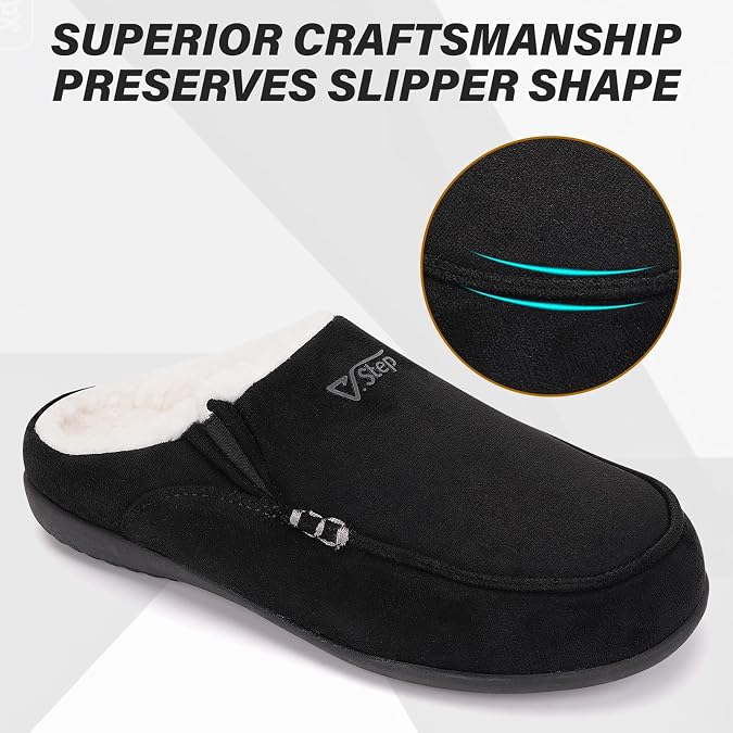 V.Step Orthopedic Arch Support Slippers for Men, Moccasin Loafer Style with Orthotic Support for Plantar Fasciitis, Indoor Outdoor House Slippers for Bedroom Living Room
