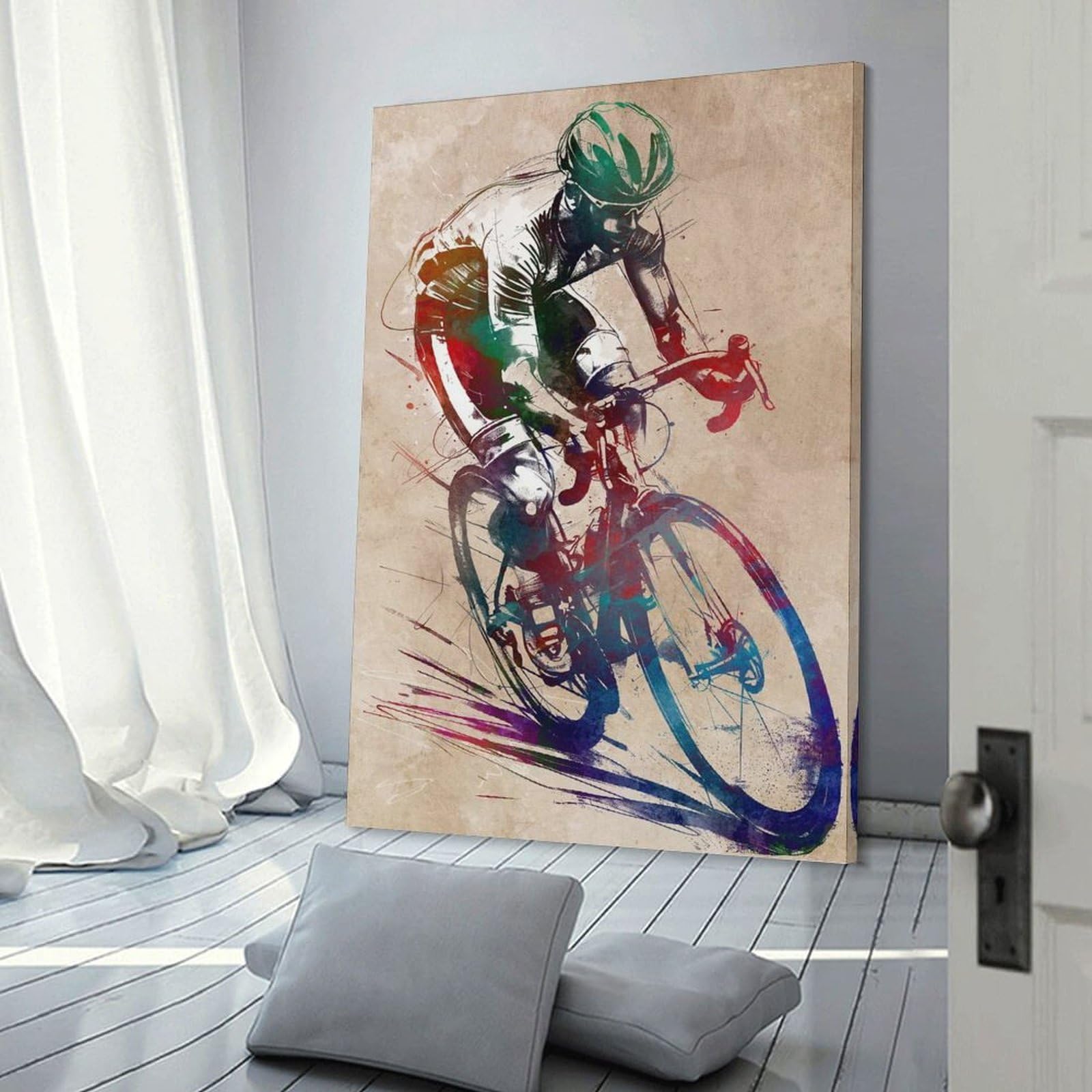 Junmoney Cycling Sport Art Home Decor Wall Art 24x36inch(60x90cm), for Restful Interiors, Bedrooms Or Small Rooms, A Warm Accent for Relaxed Interiors
