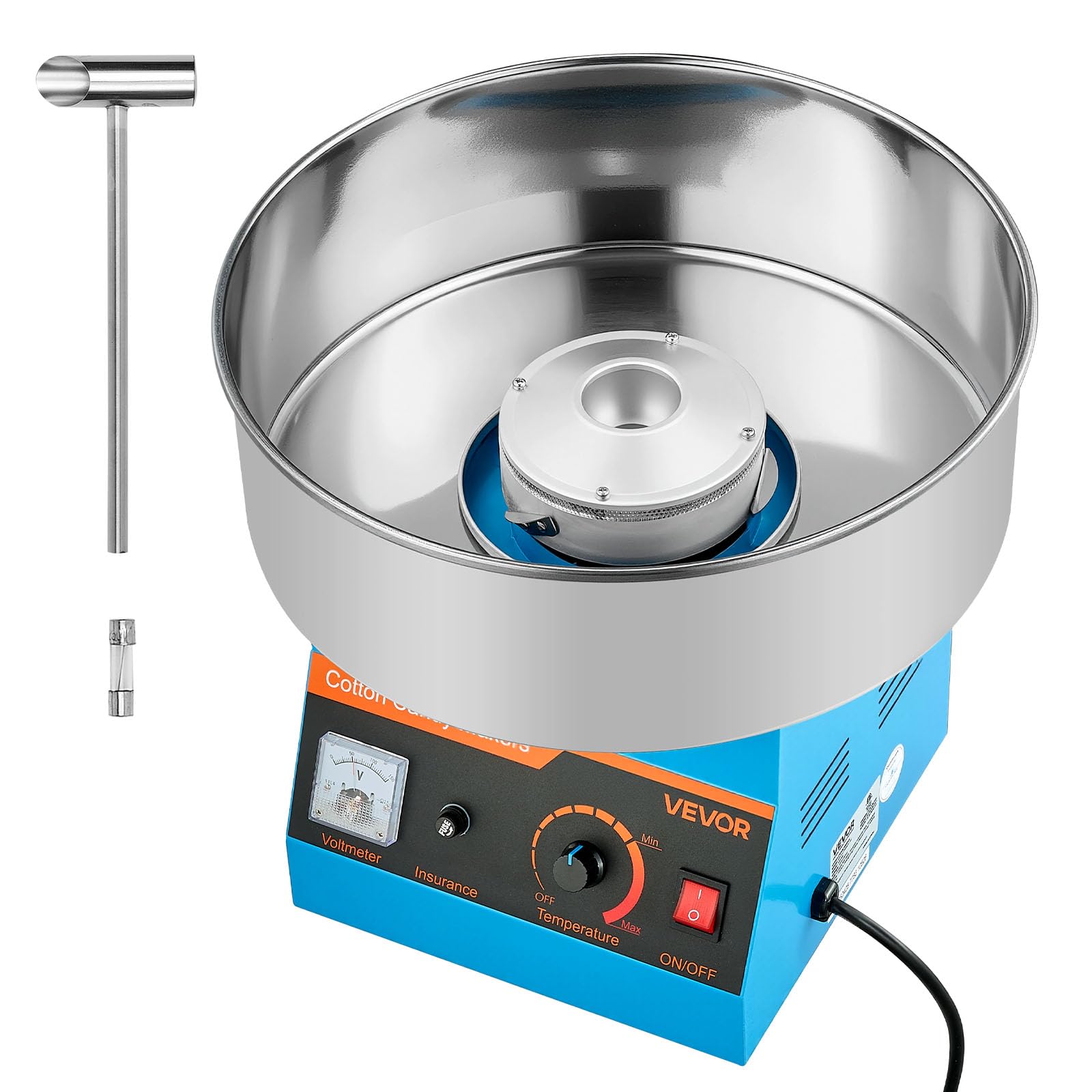 VEVOR Macchina Zucchero Filato Commerciale, Elettrodomestici per Zucchero Filato da Cucina Potenza Totale 1000 W con Ciotola in Acciaio Inox da 38 cm, Feste Eventi Carnevale, Blu