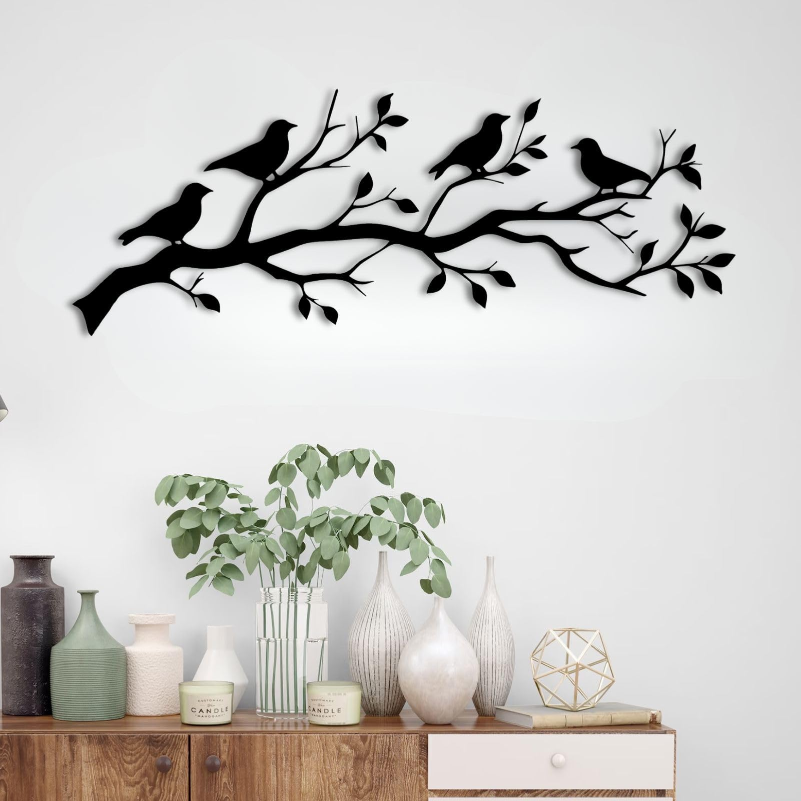 Art mural métal oiseau noir, sculpture moderne 90 cm pour une entrée poétique
