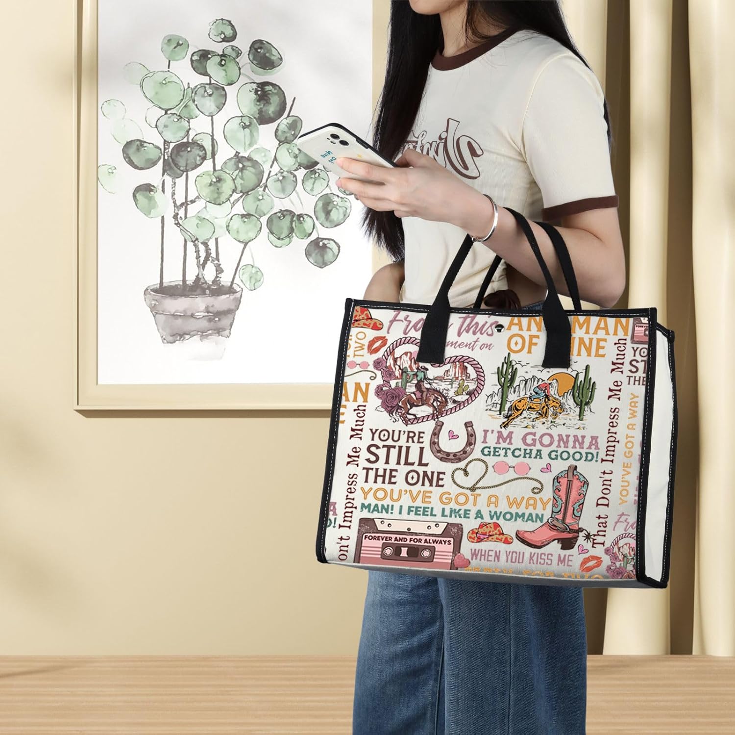 BWWKTOP Country Music Album Tote Bag Singer Fans Gift Album Inspired Shoulder Bag Country Festival Merchandise