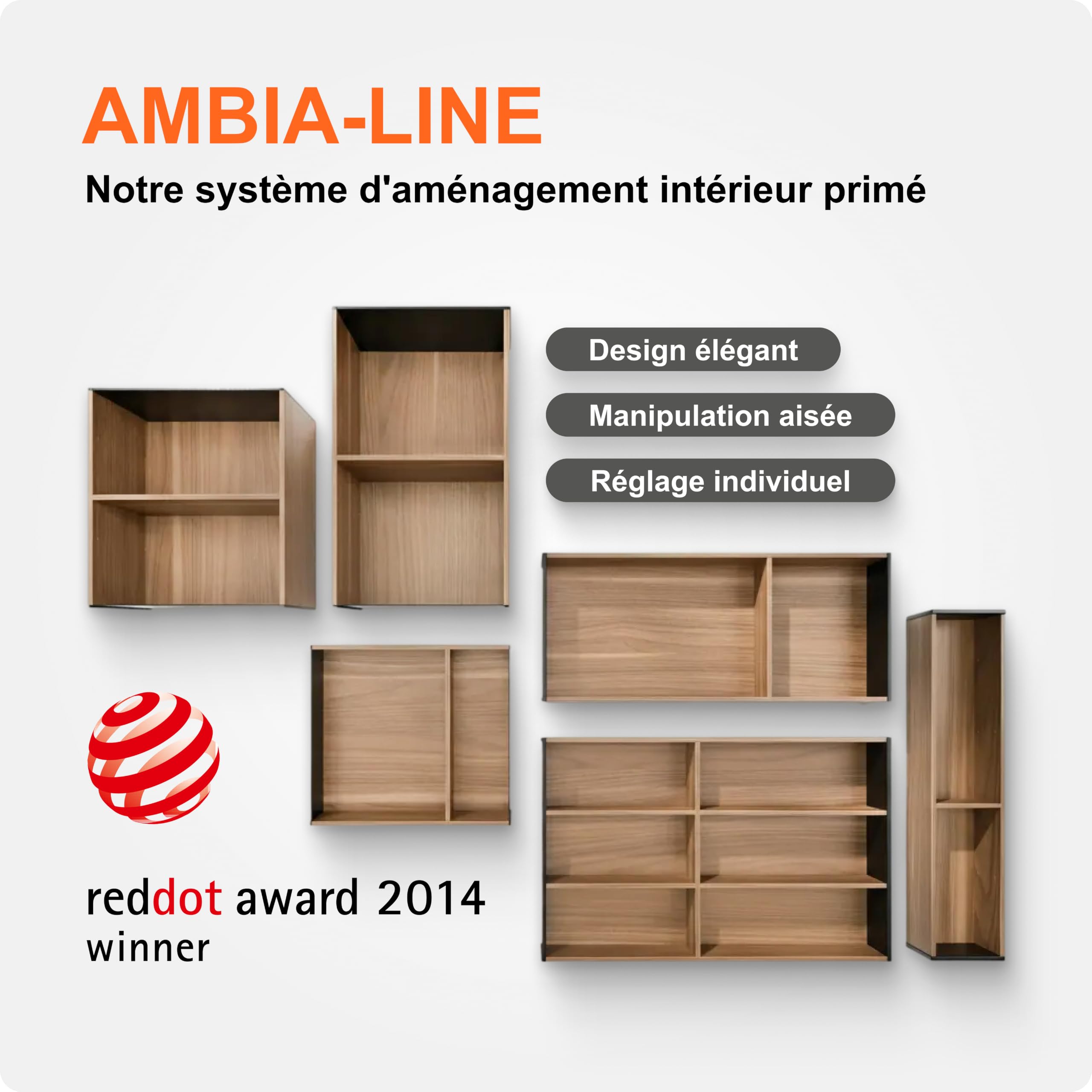 blum AMBIA-LINE range-couverts | organiseur de tiroir premium pour cuisines et meubles modernes | trie et range couverts avec clarté | avec pieds antidérapants | 47 × 30 × 5 cm | Chêne Bardolino