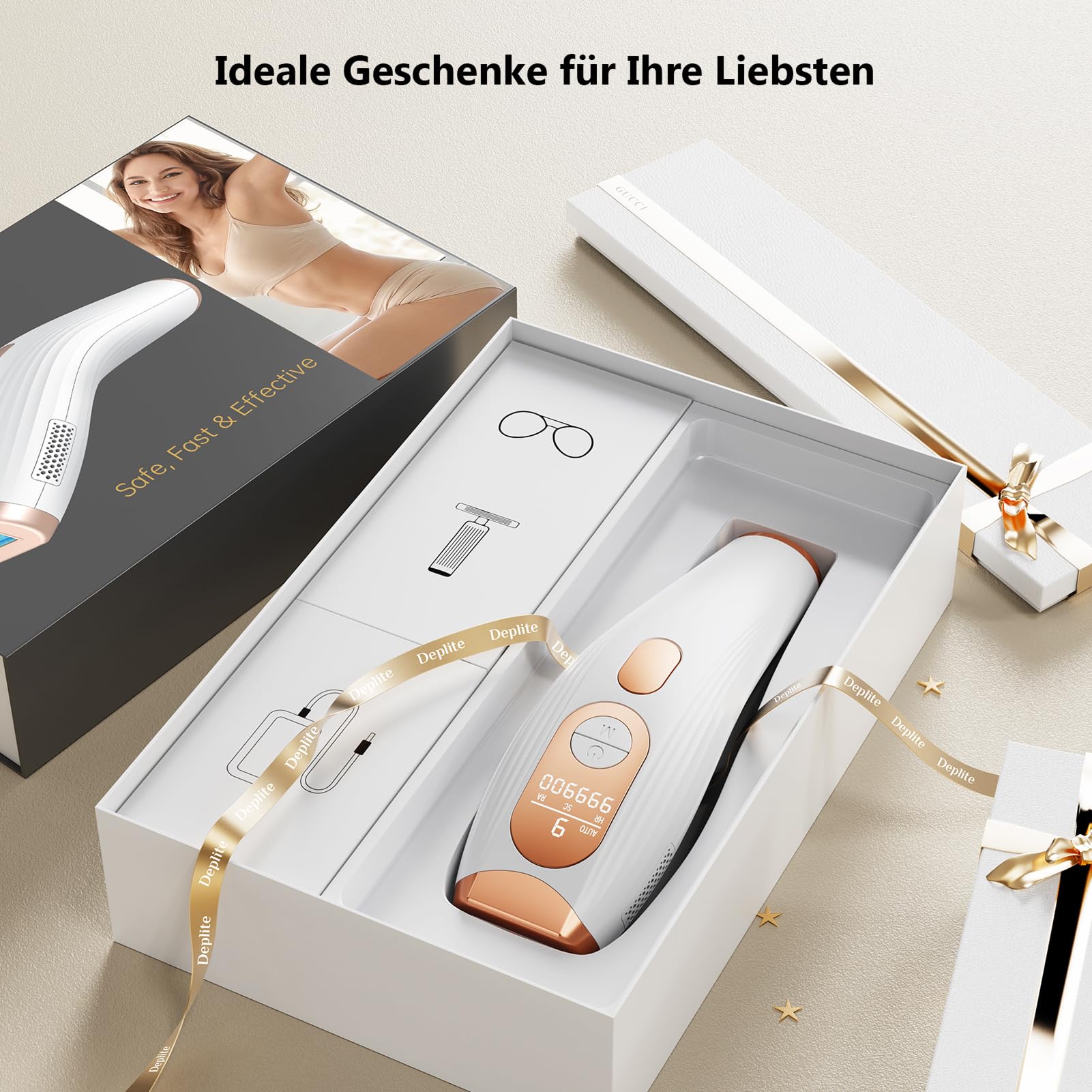 IPL Geräte Haarentfernung, 9 Energiestufen Haarentfernungsgerät, 999,900 Lichtimpulse, 600 NM Effizientes IPL Laser Haarentfernungsgerät für Frauen, Männlich, Gesicht, Ganzkörper