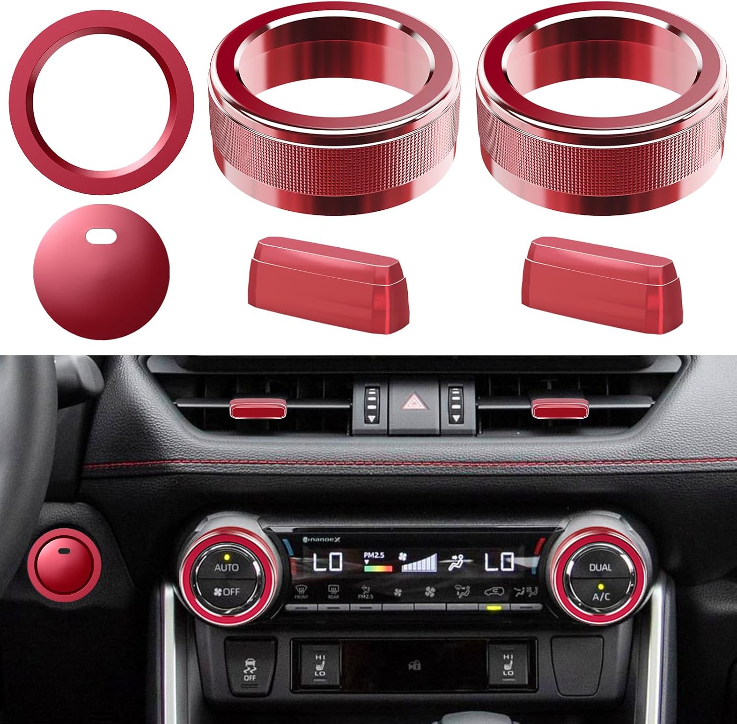 DIAMOOKY 8PCS Center Console Knob Cover for Toyota RAV4 Accessories 2025 2024 2023 2022 2021 2020 2019, Rav 4 Push Start Button Trim Ring, Air Vent Adjust Paddles Cover, Metal (Blue)