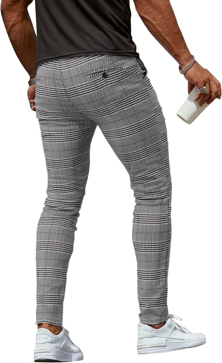 Woenzaia Men's Slim Fit Dress Pants Casual Stretchy Twill Chinos Tapered Skinny Slacks