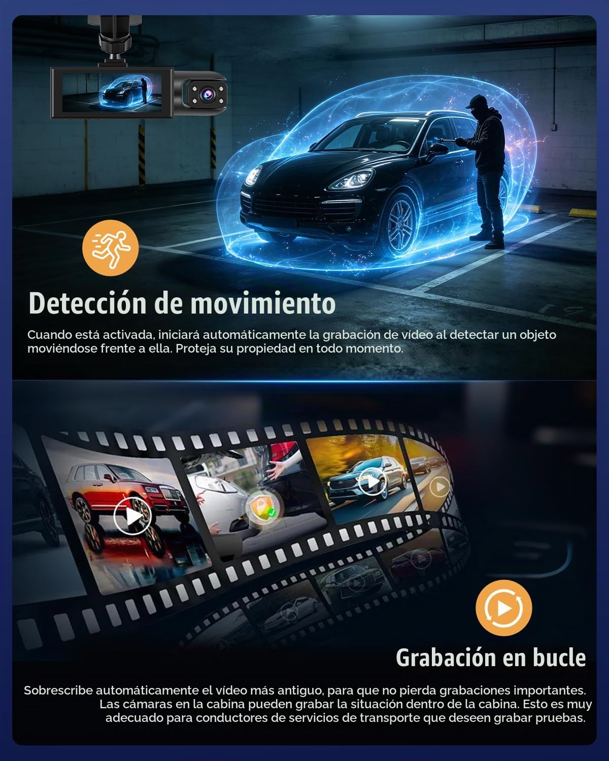 Dashcam Coche 2 Cámaras 1080P Delantera Interior WiFi Incluye 64GB