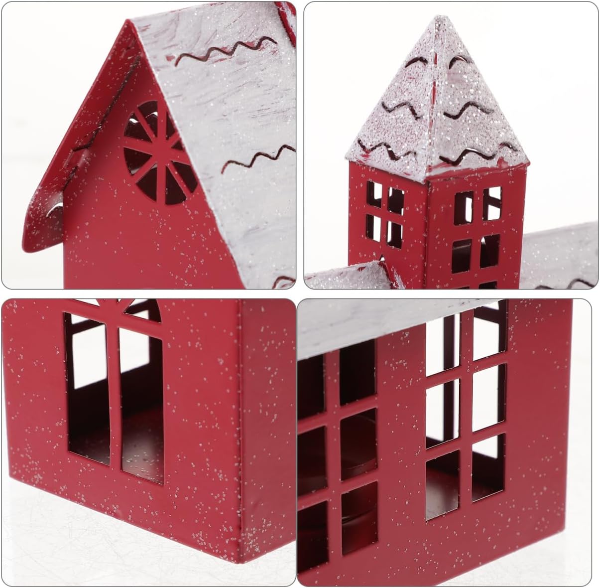 PRETYZOOM Christmas Metal Village House, Rustic House Shaped Tealight Candle Holder, Xmas Village Figurines for Fireplace Decoration, Christmas Party Keepsake