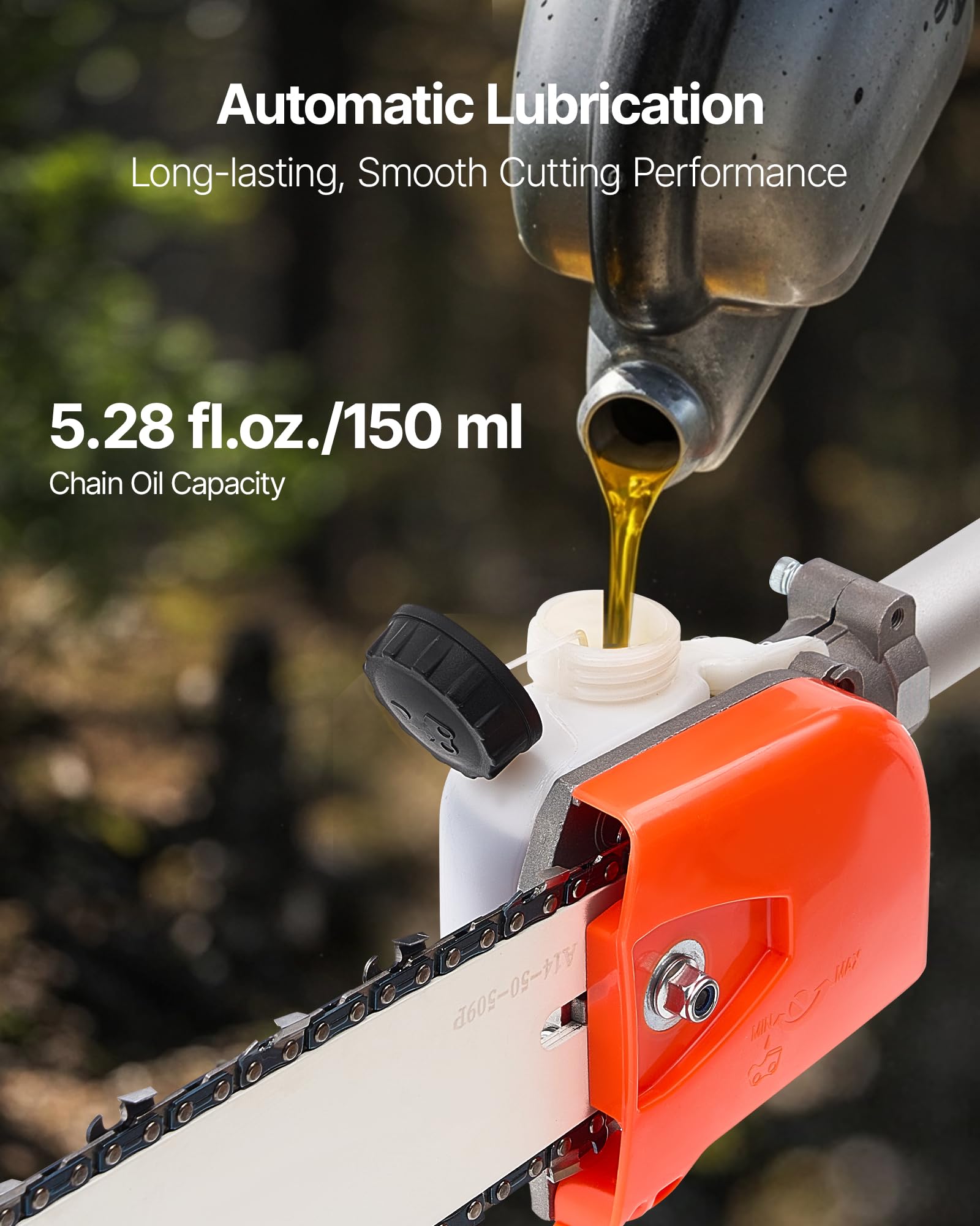 VEVOR Élagueuse Thermique sur Perche à 2 Temps, 52 cc, Élagueuse sans Fil à Essence, avec Perche Extensible 2,2 m-2,94 m, Guide-chaîne 35,6 cm, Réservoir de Carburant 850 ml, pour Élagage des Arbres