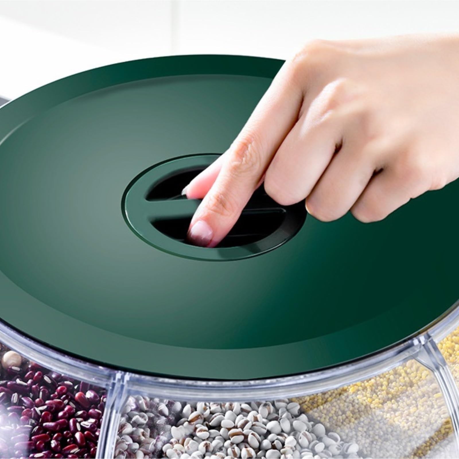 Dispenser Cereali da Colazione Distributore Rotante per Cereali Distributore di Cibo Secco per Cereali da Cucina per Chicchi Piccoli Fagioli Riso Contenitore Cereali(White)