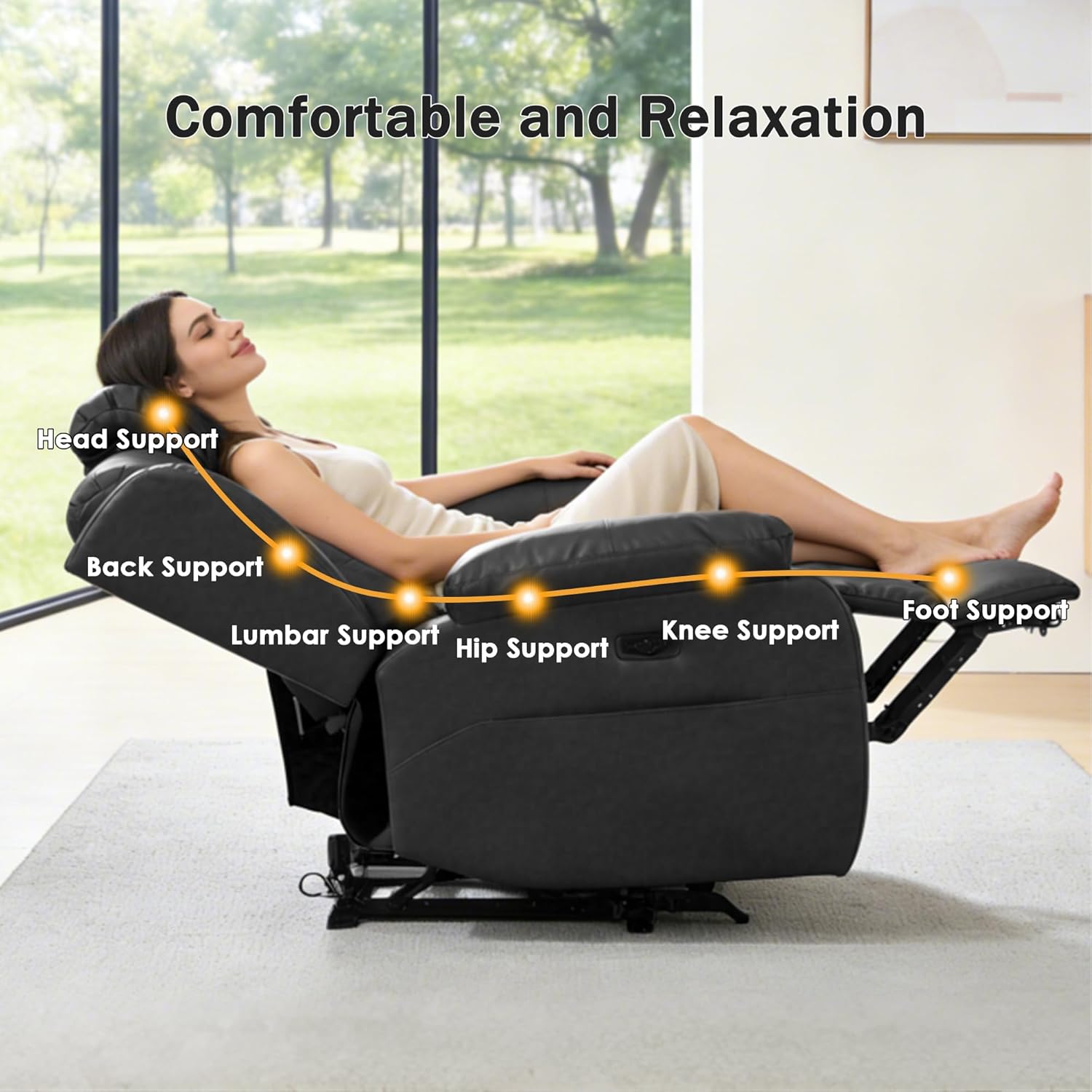 Power Loveseat Recliner Sofa with Massage and Heat, Zero Wall Hugger Home Theater Seating with Console, Faux Leather Reclining RV Couch with LED Lights, USB/AC Power & Cup Holders, Black