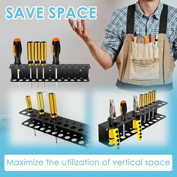 Screwdriver Organizer, 23 Holes Wall Mounted Screwdriver Pliers Holder, Rustproof Iron Screw Driver Storage Rack, Hammer Rack Space Saving Screwdriver Stand for Garage Workshop Shed Tool Organization