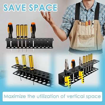 Screwdriver Organizer, 23 Holes Wall Mounted Screwdriver Pliers Holder, Rustproof Iron Screw Driver Storage Rack, Hammer Rack Space Saving Screwdriver Stand for Garage Workshop Shed Tool Organization