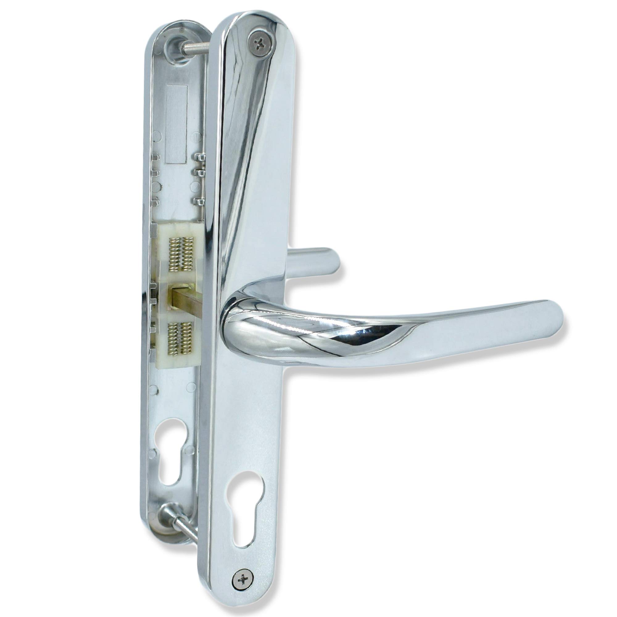 UPVCSTORE Chrome: Fullex uPVC Door Handle Sprung Pair - 68pz, 215mm Fixing Centres - Universal Replacement PVC Door Handles - Fully Sprung & Reversible - Chrome