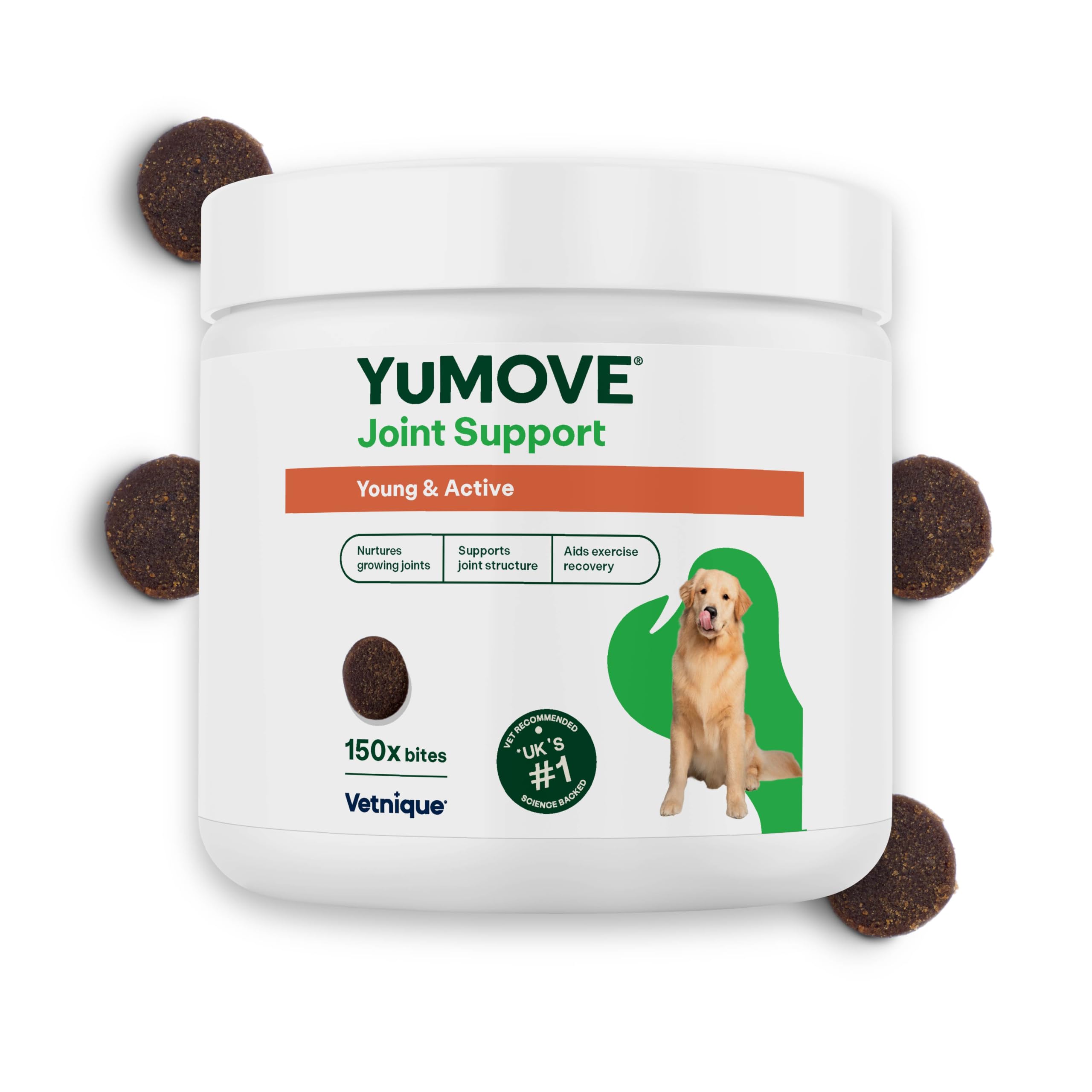 YuMOVE Joint Supplement for Dogs, Daily Bites for Joint Care, Essential Dog Hip and Joint Support for Active and Growing Dogs Aged Up to 5 Years, 150 Chews