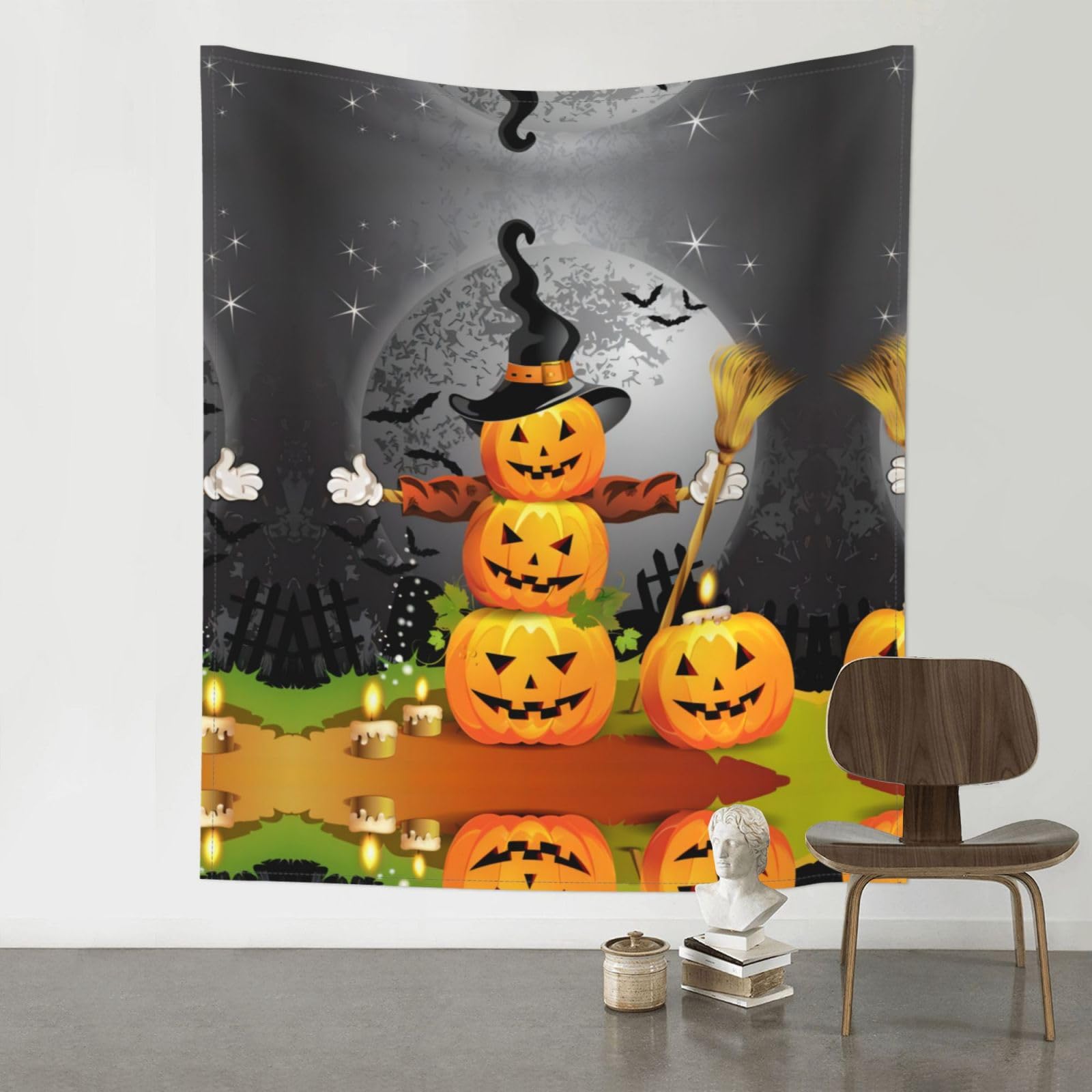 YYHWHJDE Halloween Pumpkin Prints 60x51in Wall Tapestry – High-Grade Polyester Throw for Dorm, Beach & Home Decor