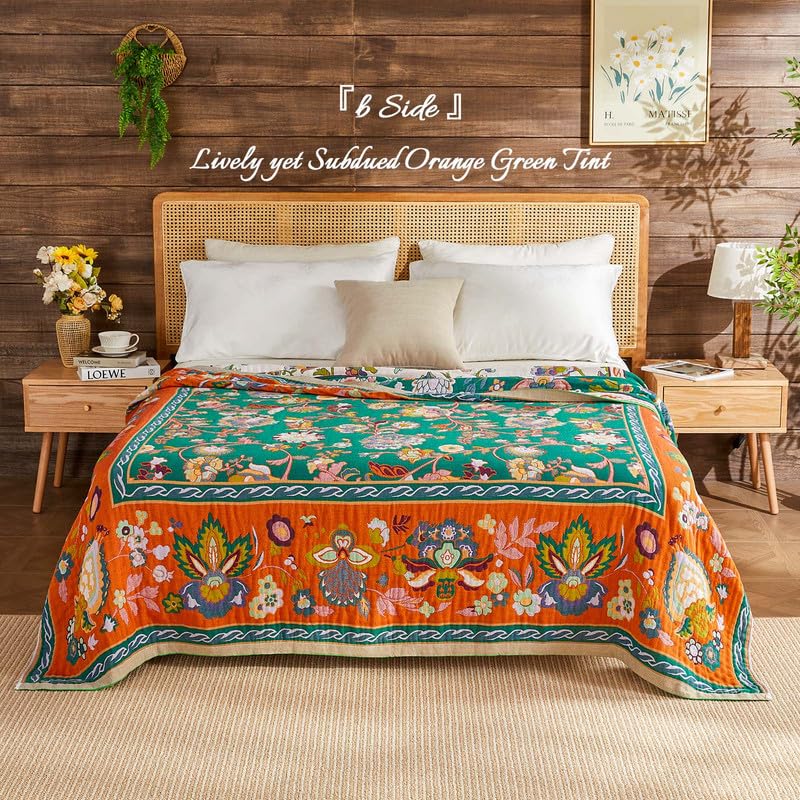 Image of Boho Throw Blanket Cotton Muslin Woven Flower Decorative Blankets 50 inchx60 inch