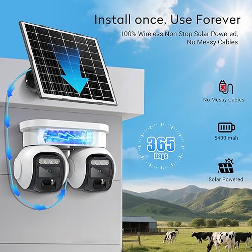 Miniatura 3 de Cámara de seguridad solar celular 4G LTE inalámbrica para exteriores, sin WiFi, doble lente de visión en vivo de 360, visión nocturna a color 2K,