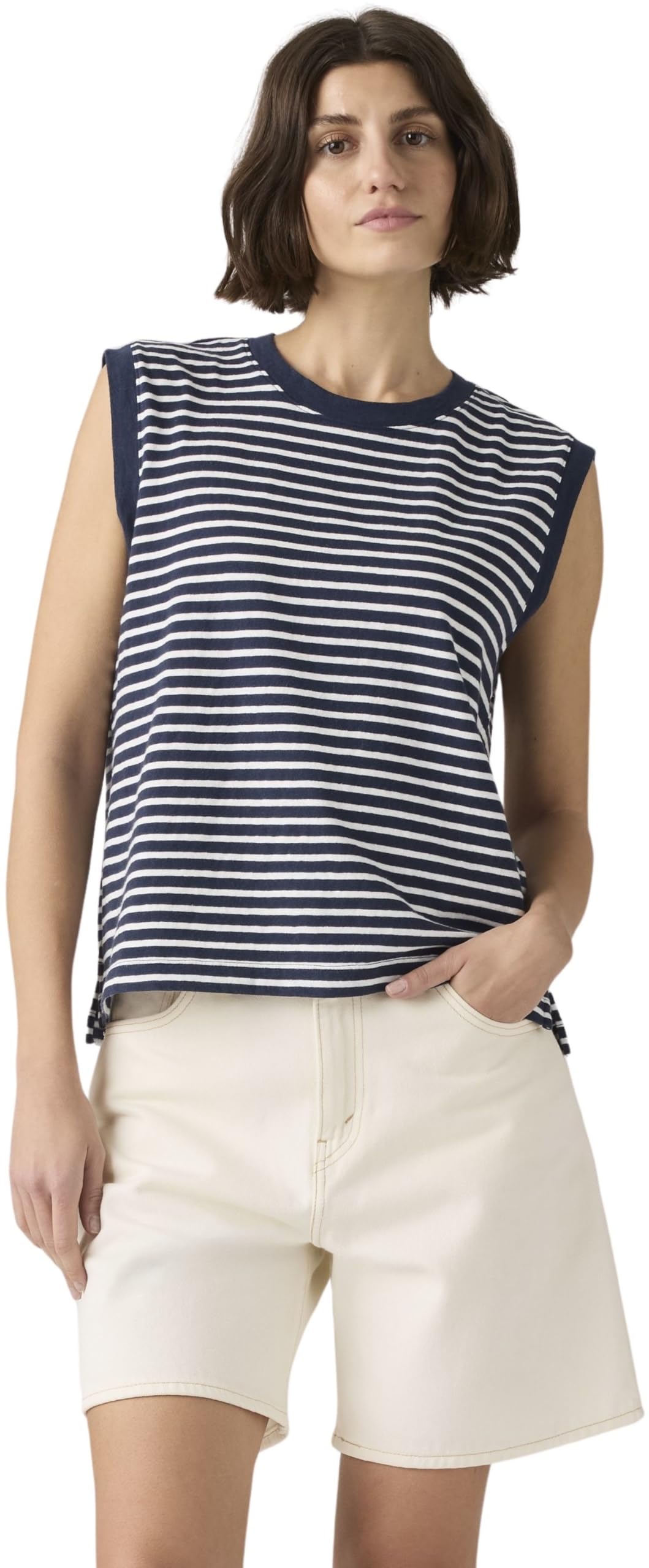 Levi's Women's Tank Top Boxy in Cotton, Basic, Blue (Emmi Stripe Peacoat), XS
